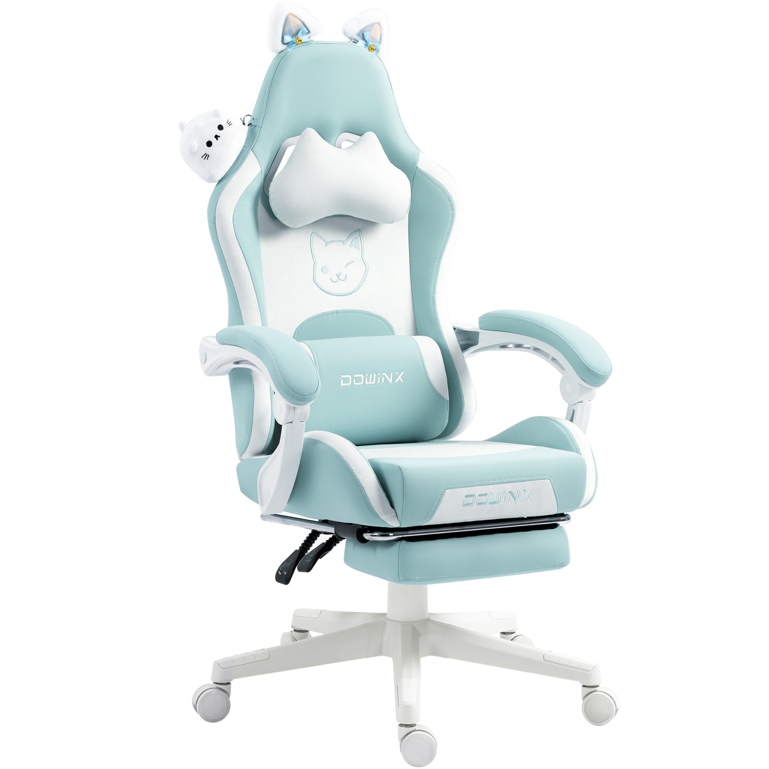 Dowinx Gaming Chair Cute with Cat Ears and Massage Lumbar Support, Ergonomic Computer Chair for Girl with Footrest and Headrest, Comfortable