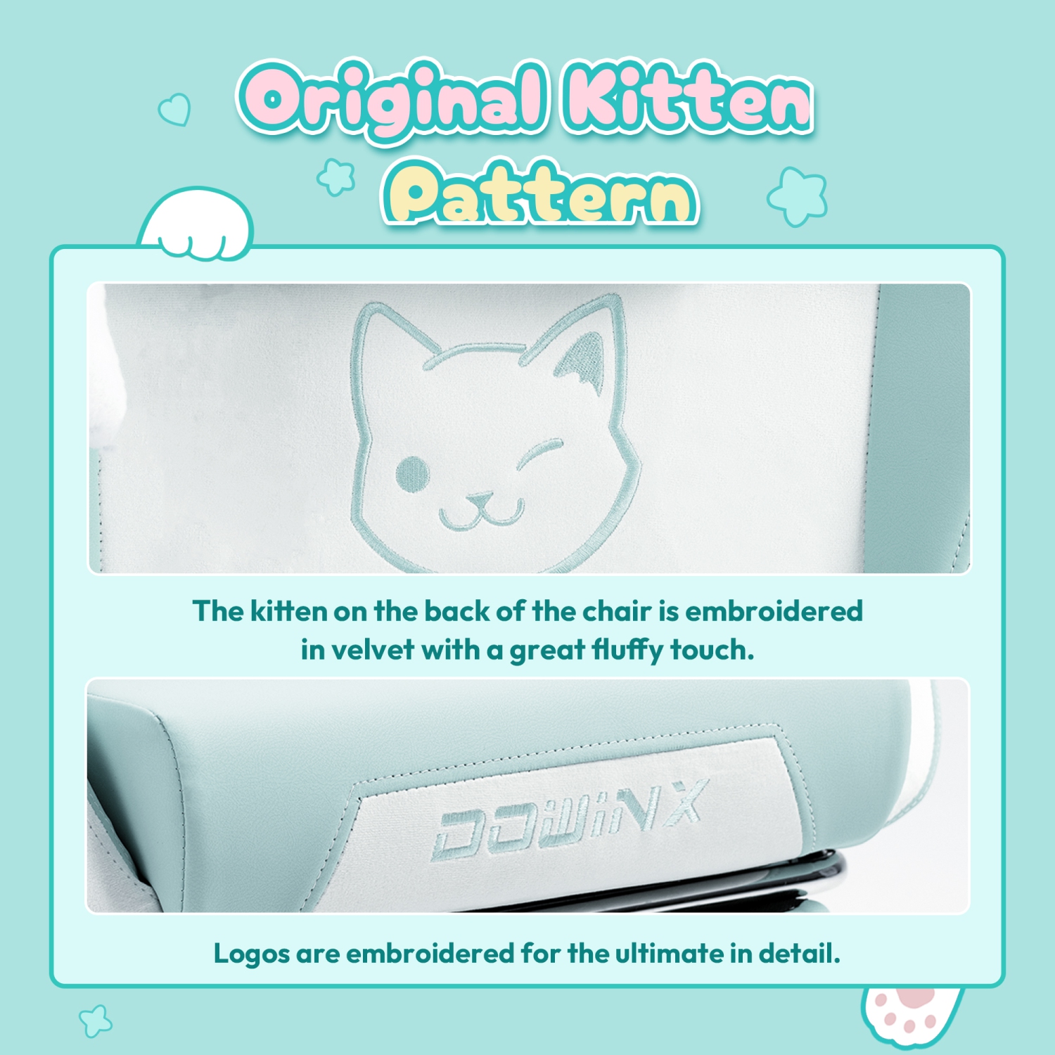 Dowinx Gaming Chair Cute with Cat Ears and Massage Lumbar Support, Ergonomic Computer Chair for Girl with Footrest and Headrest, Comfortable