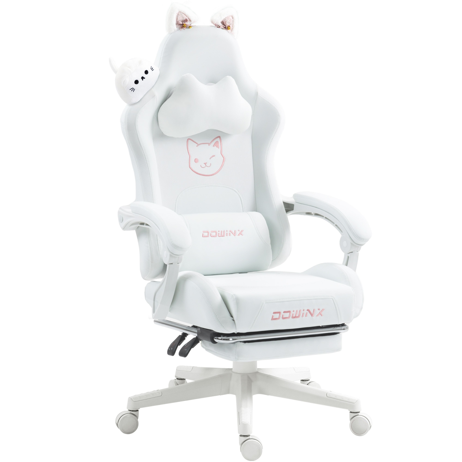Fauteuil de jeu Dowinx aux oreilles de chat et au massage lombaire, fauteuil d'ordinateur ergonomique pour fille avec appuie-pieds et appuie-tête et