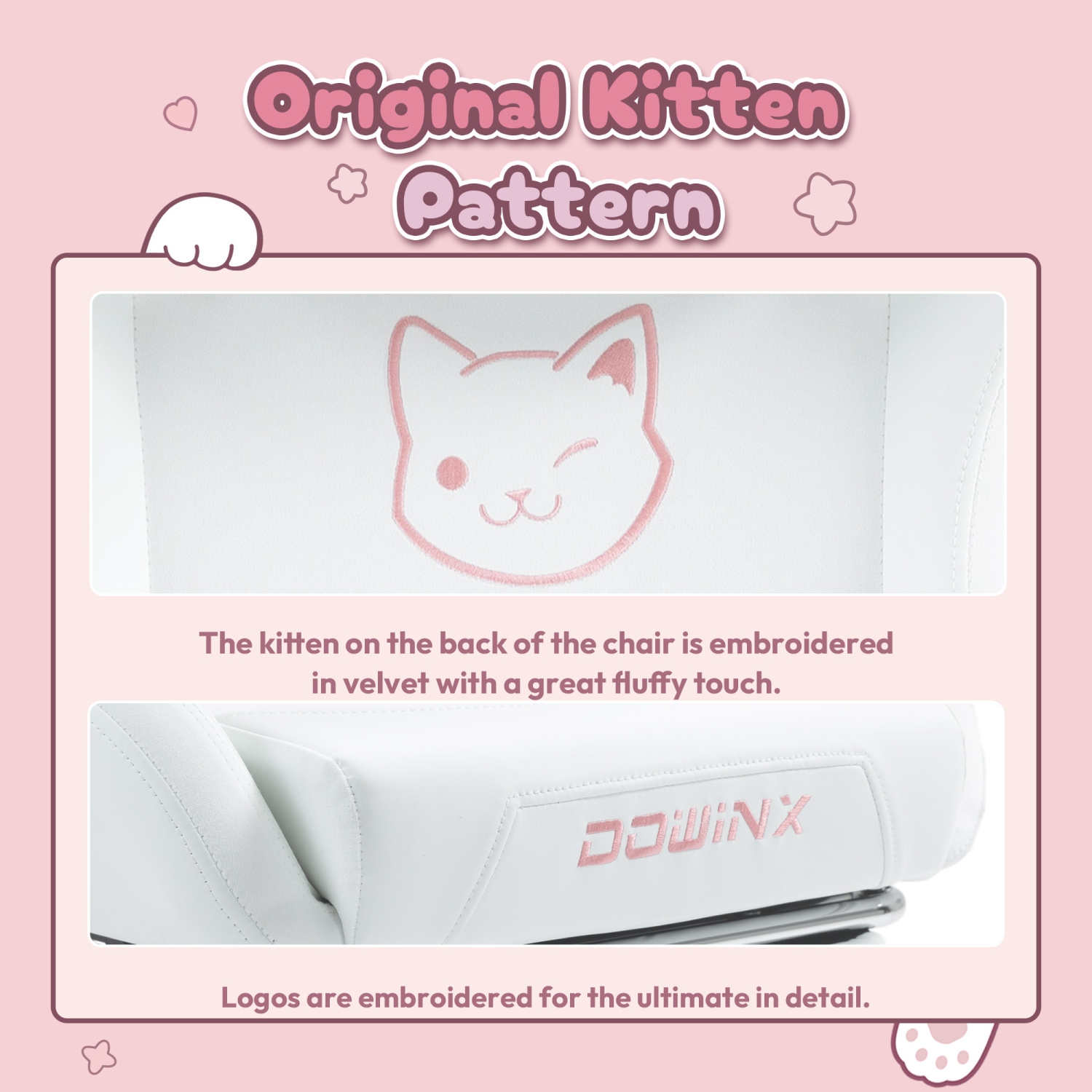 Fauteuil de jeu Dowinx aux oreilles de chat et au massage lombaire, fauteuil d'ordinateur ergonomique pour fille avec appuie-pieds et appuie-tête et