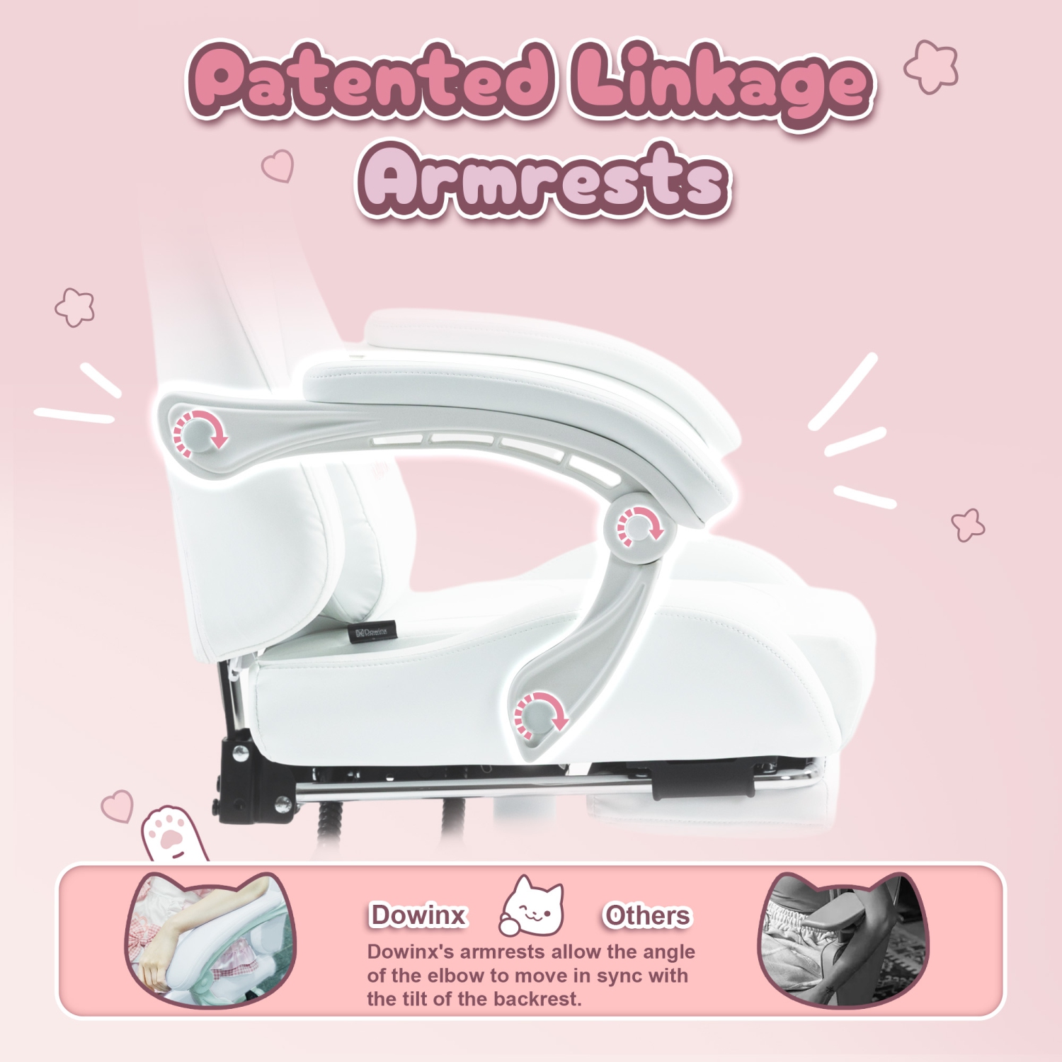 Fauteuil de jeu Dowinx aux oreilles de chat et au massage lombaire, fauteuil d'ordinateur ergonomique pour fille avec appuie-pieds et appuie-tête et