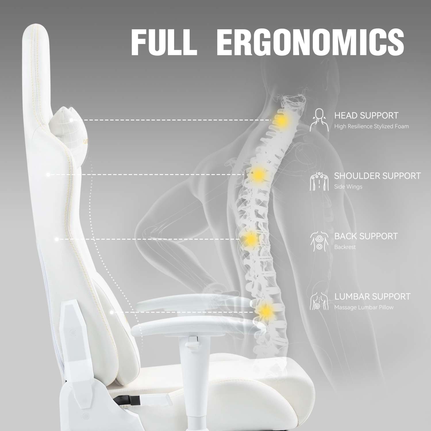 Fauteuil de jeu avec soutien lombaire et repose-pieds de Dowinx – Fauteuil de bureau ergonomique inclinable, tissu en suède à dossier haut pour