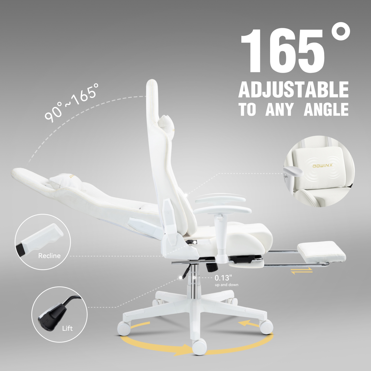 Fauteuil de jeu avec soutien lombaire et repose-pieds de Dowinx – Fauteuil de bureau ergonomique inclinable, tissu en suède à dossier haut pour