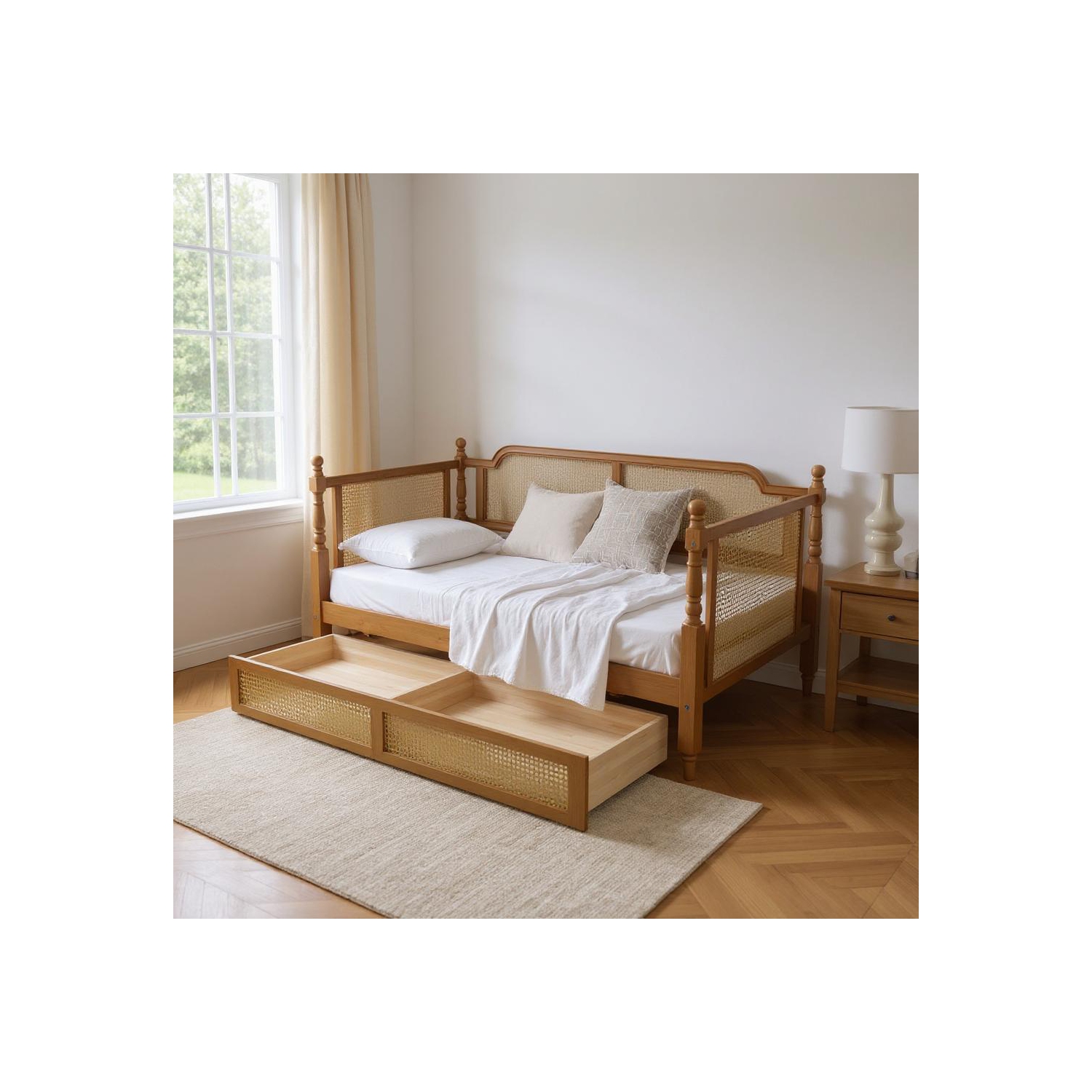 Lit de repos de style rotin Homy Casa avec lit gigogne pour chambres et salles de séjour