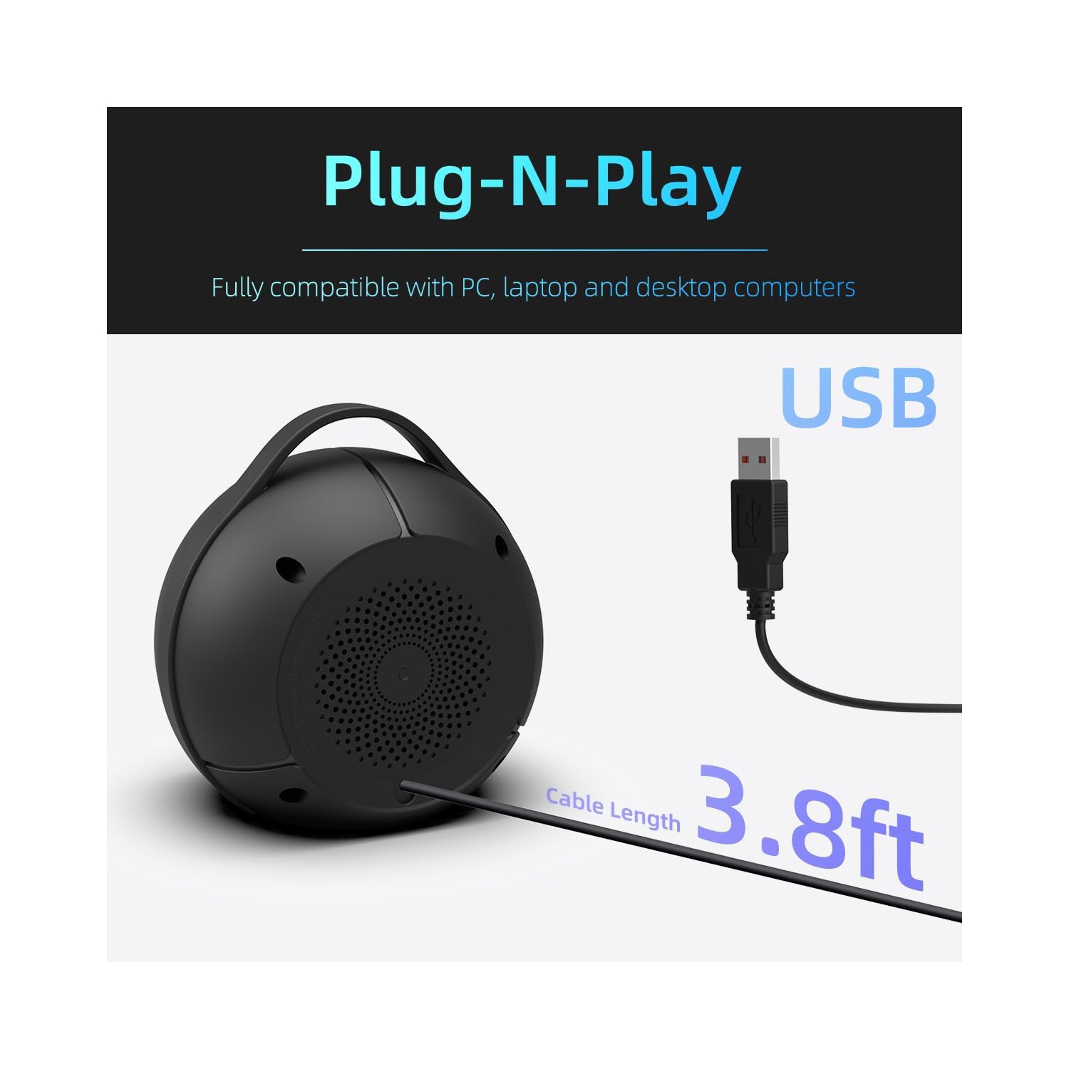 USB Computer Speaker for Desktop PC,Portable Plug-N-Play Laptop Speakers with Dynamic RGB Light,Clear Sound,Deep Bass,Touch Control,Compatible with