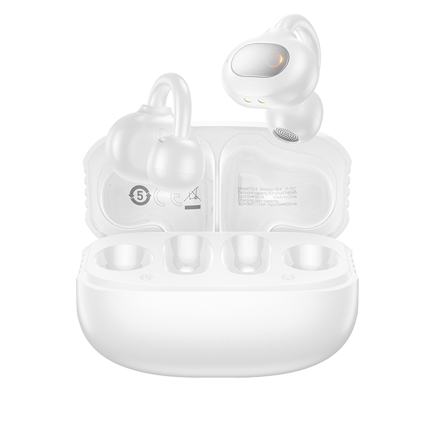 Casque d'écoute Bluetooth 100 % sans fil à pince T1 de BOROFONE, blanc