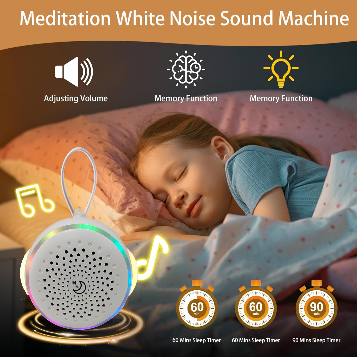 Machine à bruit blanc avec petit haut-parleur, Machine à bruit apaisant portative, 27 sons apaisants et veilleuse, Appareil apaisant pour le sommeil