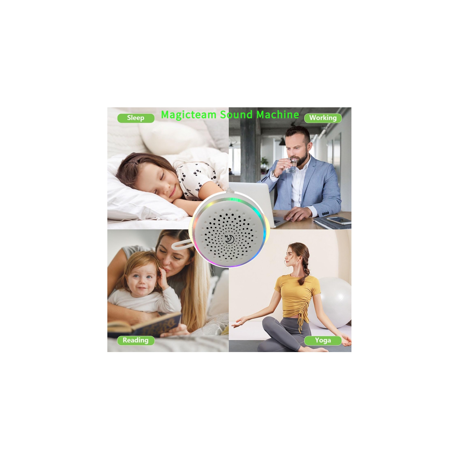 Machine à bruit blanc avec petit haut-parleur, Machine à bruit apaisant portative, 27 sons apaisants et veilleuse, Appareil apaisant pour le sommeil