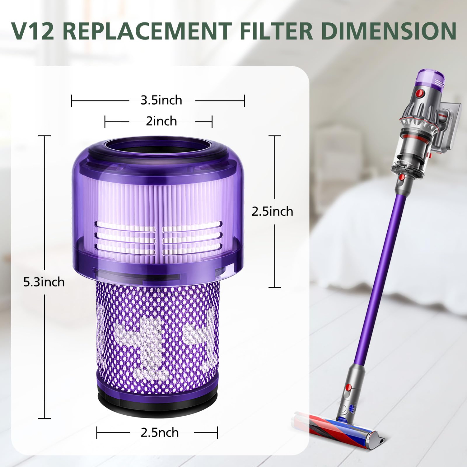 2-Pack Vacuum Cleaner Filter Replacement Parts for Dyson V12 Series Vacuum Cleaners