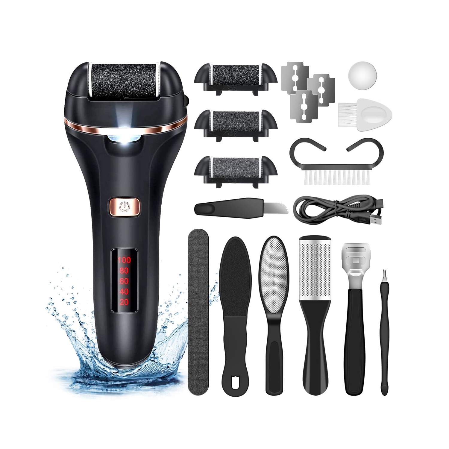 Outil de retrait électrique pour les pieds, lime sans fil pour les pieds, trousse de pédicure étanche pour les talons fissurés et le retrait de la