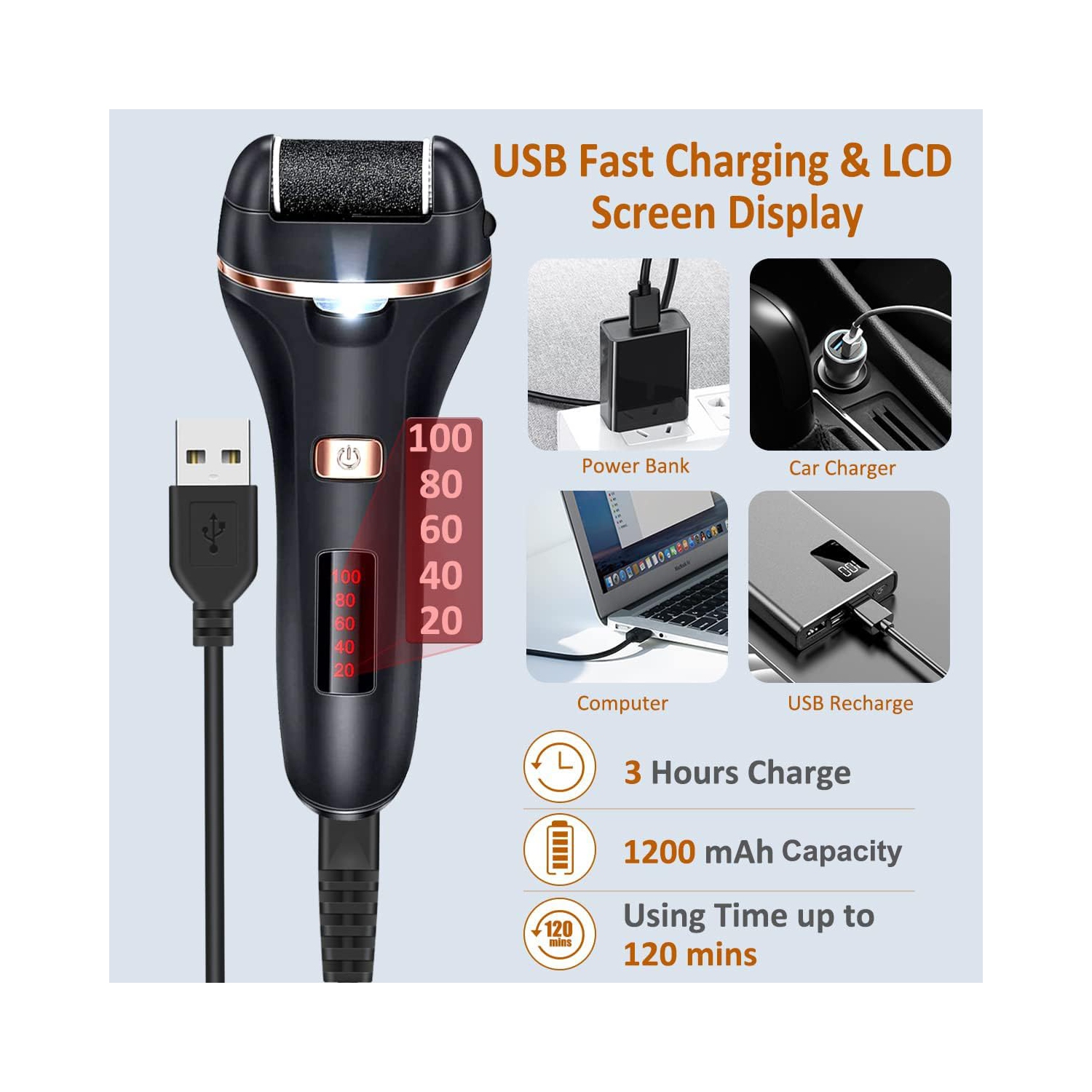 Outil de retrait électrique pour les pieds, lime sans fil pour les pieds, trousse de pédicure étanche pour les talons fissurés et le retrait de la