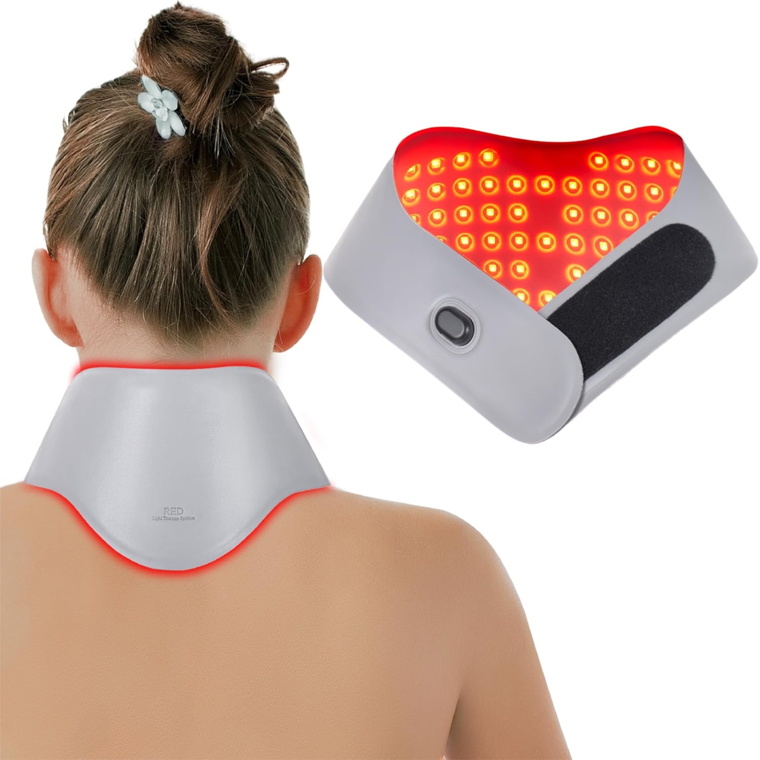 USB Rechargeable Neck Red Light Therapy Belt with 660nm Red Light and 850nm Infrared Light, Mini and Portable, for Pain Relief