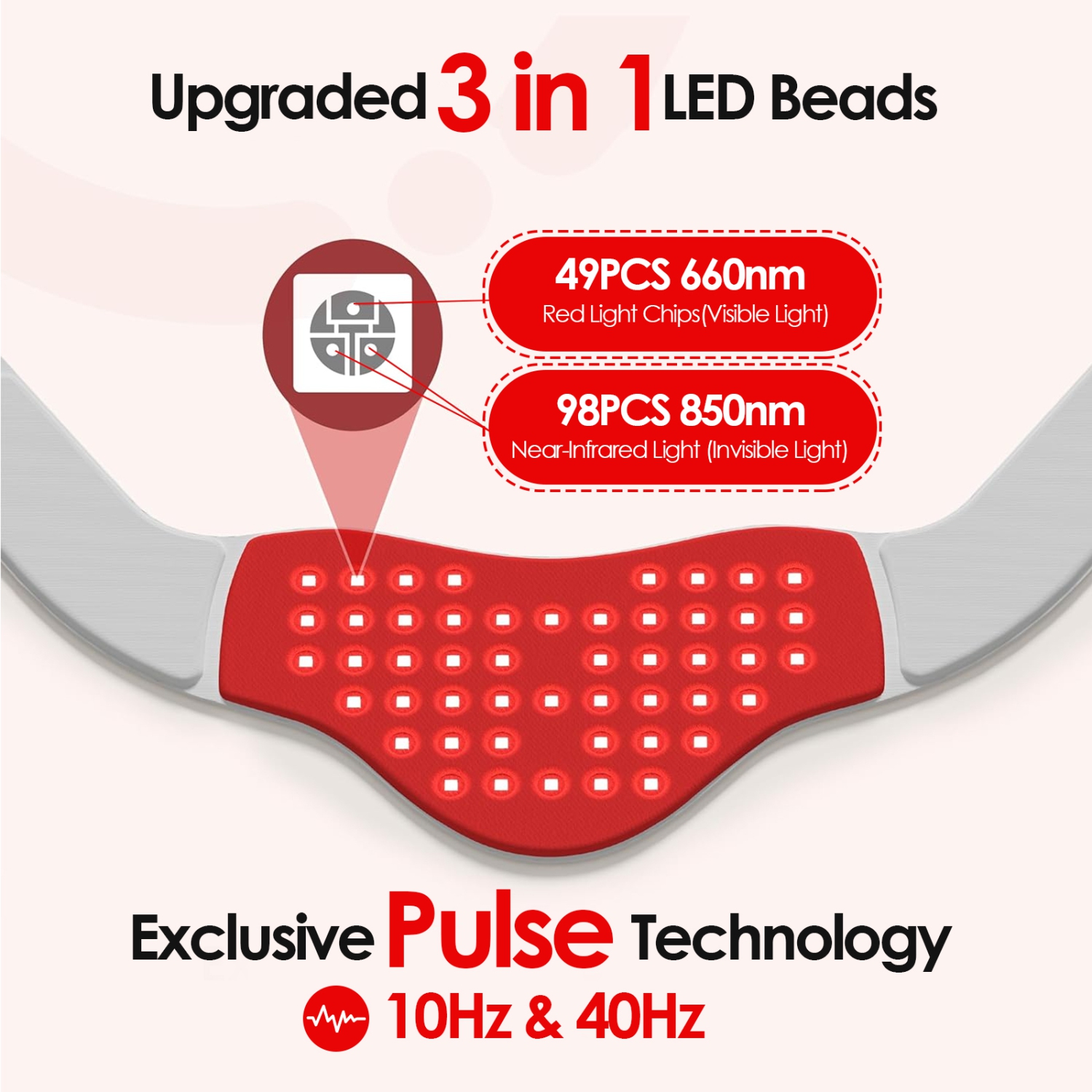 USB Rechargeable Neck Red Light Therapy Belt with 660nm Red Light and 850nm Infrared Light, Mini and Portable, for Pain Relief