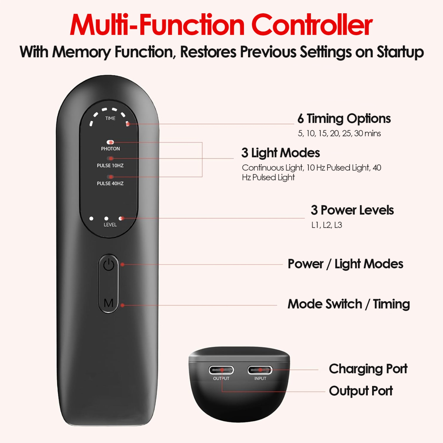 USB Rechargeable Neck Red Light Therapy Belt with 660nm Red Light and 850nm Infrared Light, Mini and Portable, for Pain Relief