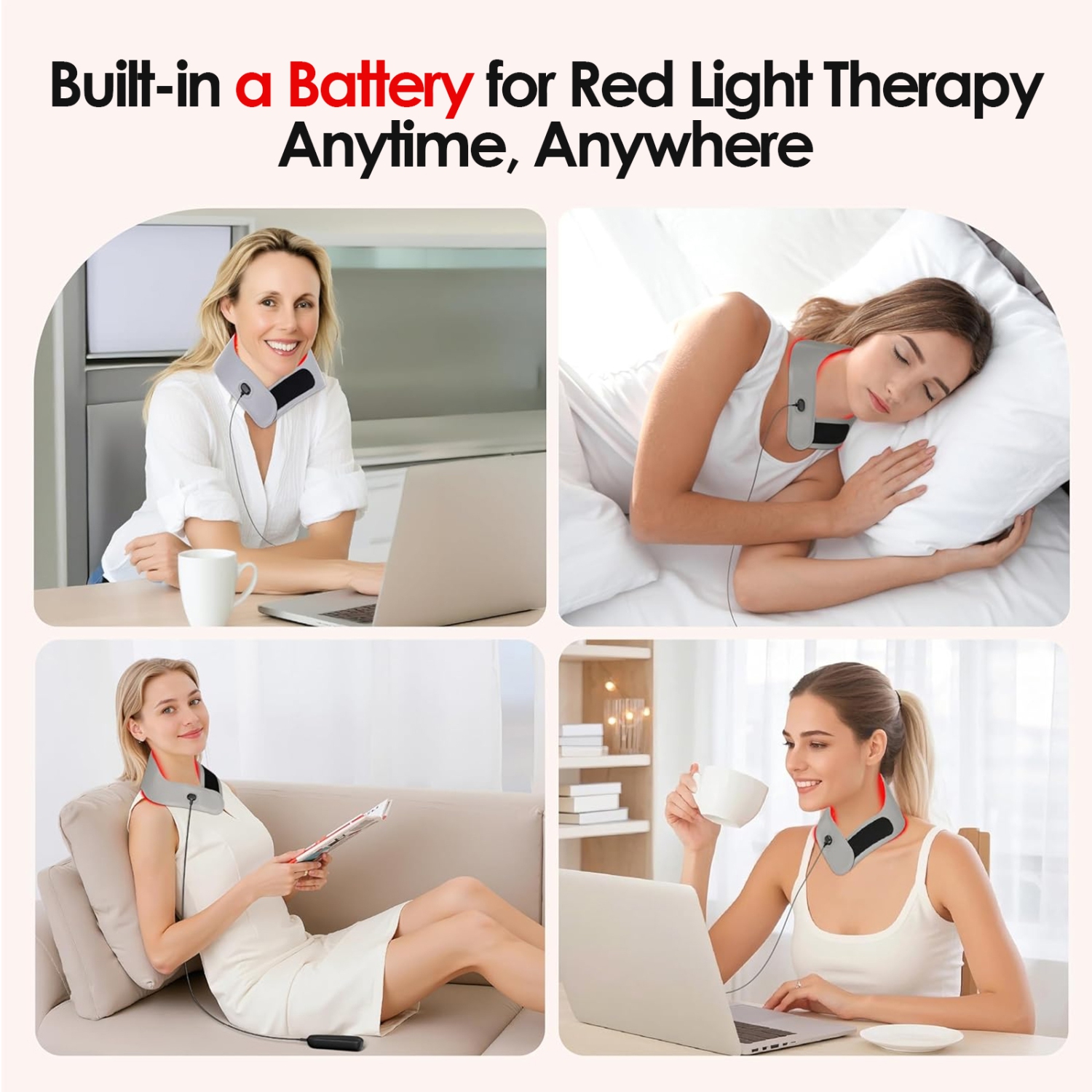 USB Rechargeable Neck Red Light Therapy Belt with 660nm Red Light and 850nm Infrared Light, Mini and Portable, for Pain Relief