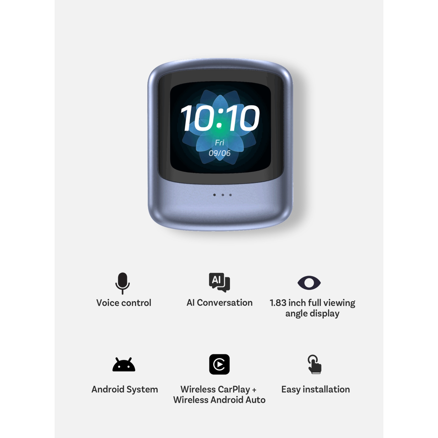 Écran intelligent AI pour l'auto | Sans fil CarPlay et Android Auto | Écran d'interaction vocale IA de 1,83&nbsp;po | Bluetooth 5,1 + Wi-Fi bibande |