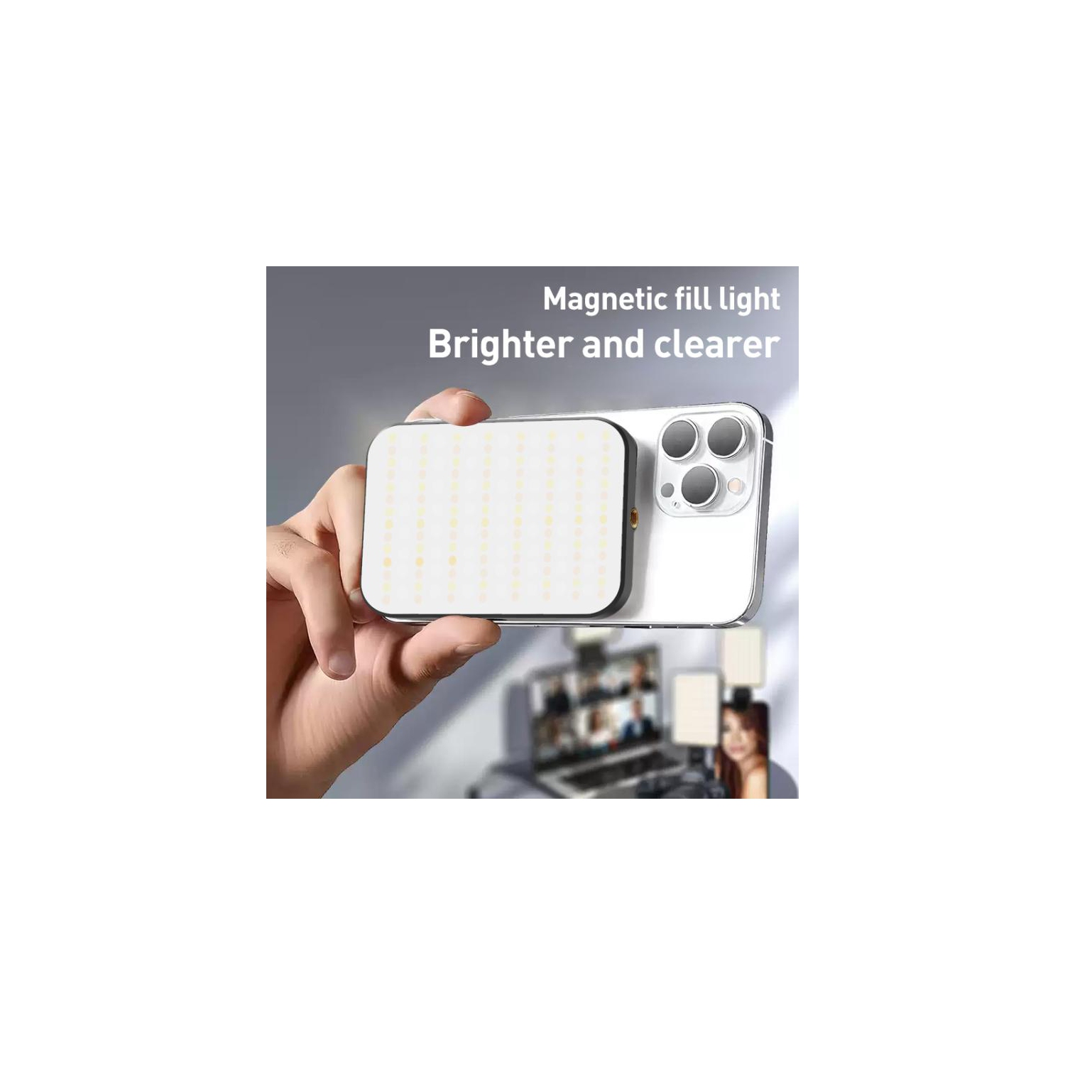 Magnetic LED fill light | Dimmable RGB video mobile phone fill light, RGB live broadcast atmosphere light camera pocket light