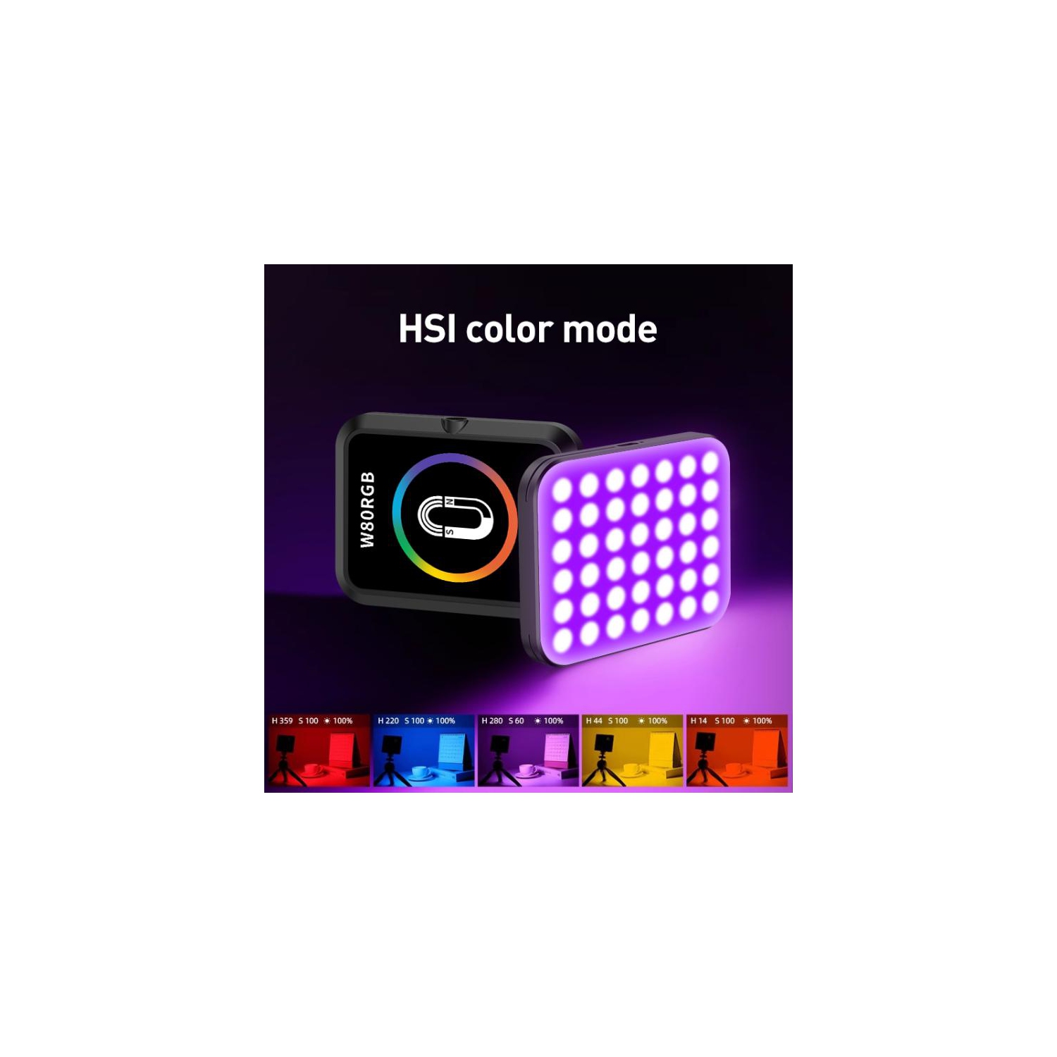 Magnetic LED fill light | Dimmable RGB video mobile phone fill light, RGB live broadcast atmosphere light camera pocket light