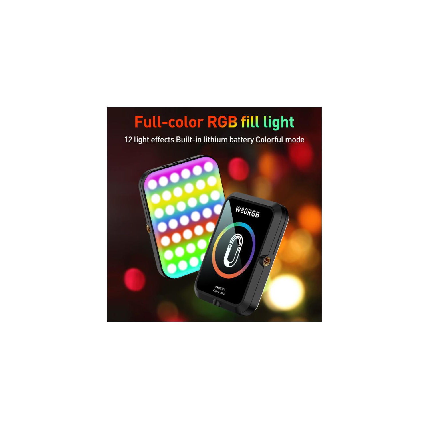 Magnetic LED fill light | Dimmable RGB video mobile phone fill light, RGB live broadcast atmosphere light camera pocket light