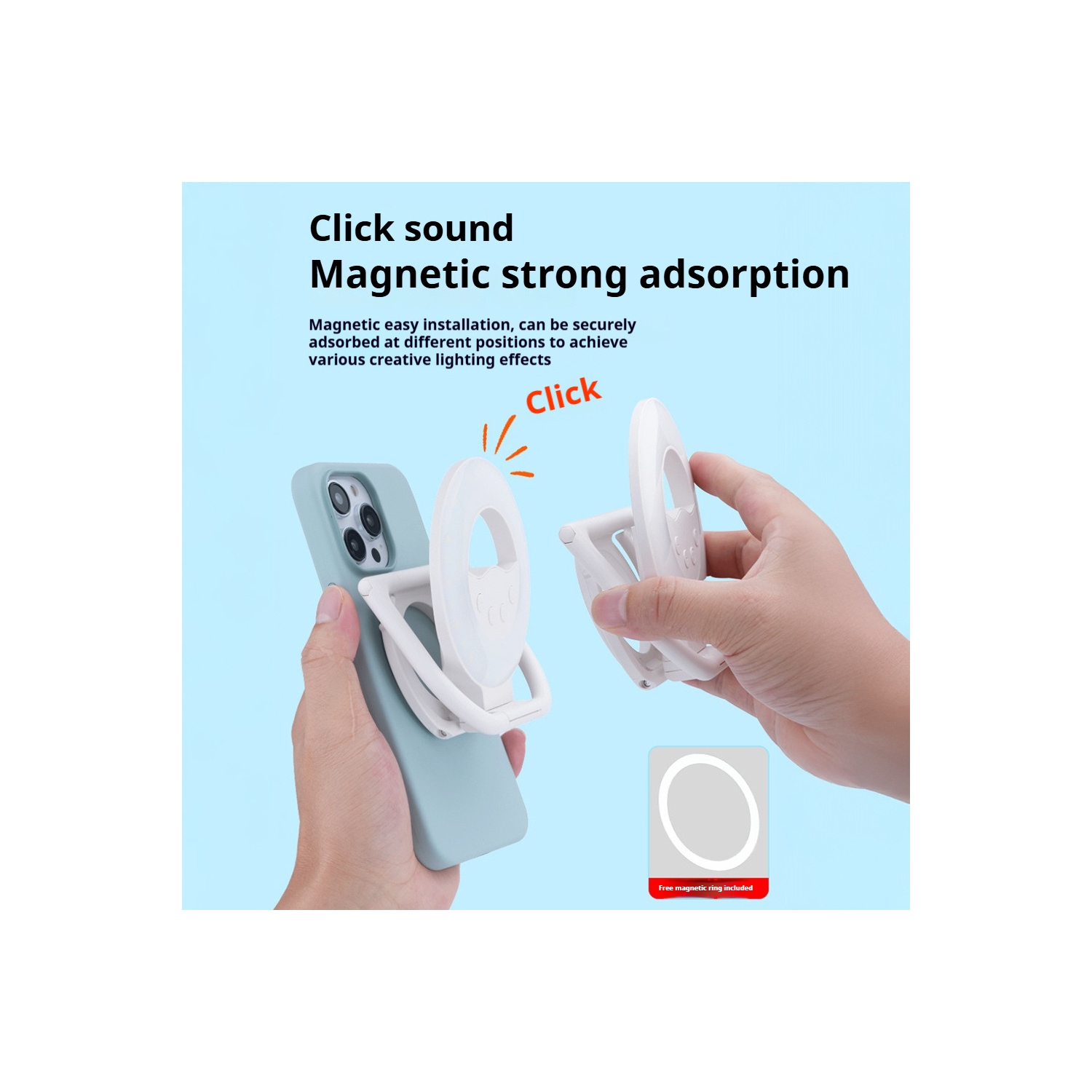 Lampe d'appoint magnétique chaude à trois couleurs, anneau lumineux LED rechargeable, lampe de caméra portative pour iPhone, lampe de photographie