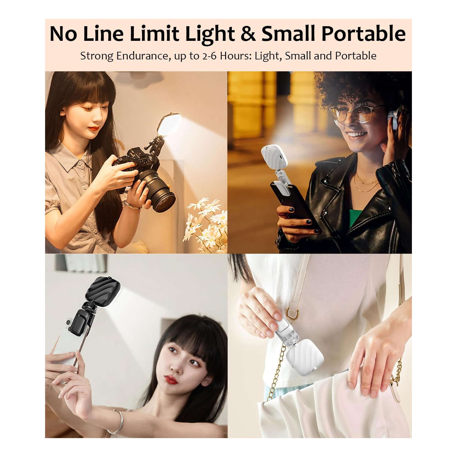 Lampe d'appoint beauté 49-LED | Mini lampe de bureau portative pour téléphones, appareils photo, diffusion en direct et tablettes - Noir [pince ou