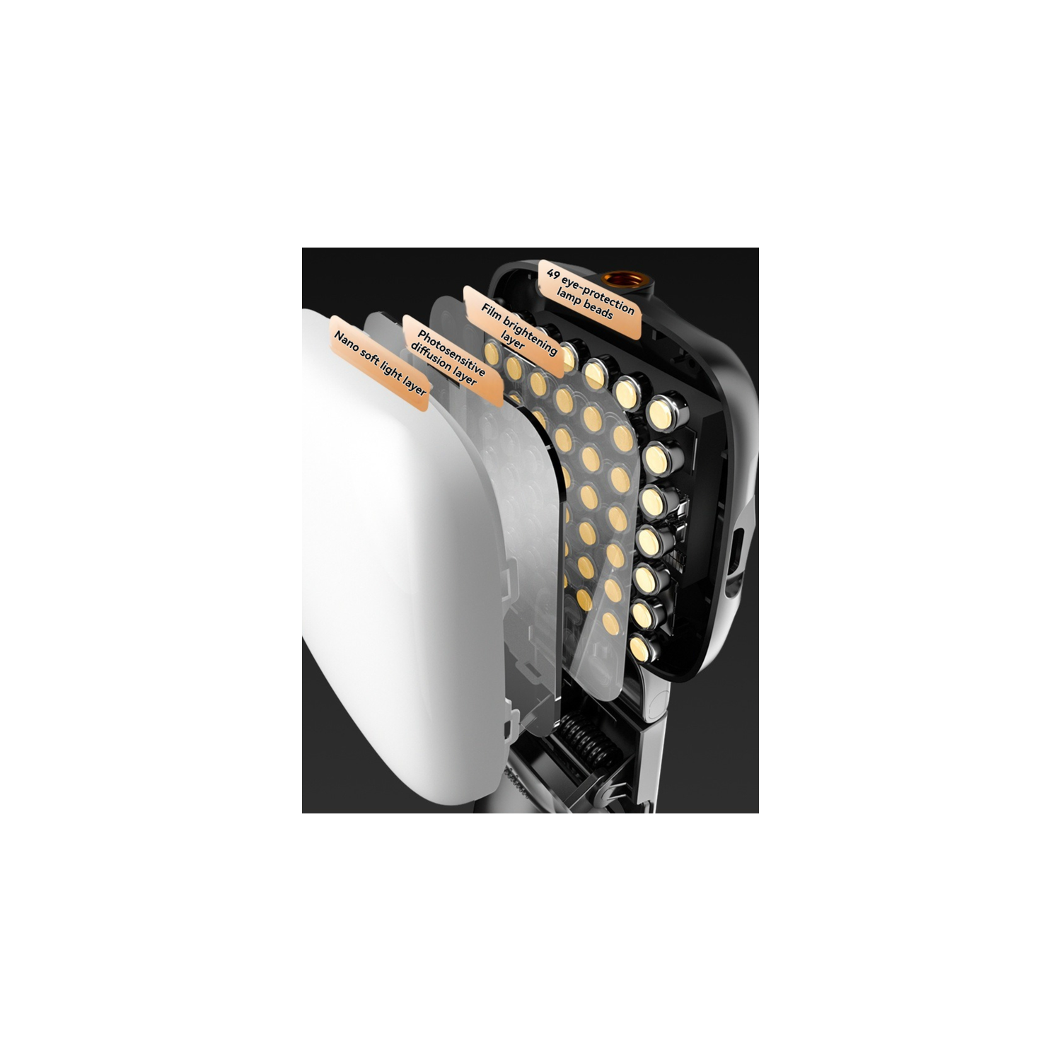 Lampe d'appoint beauté 49-LED | Mini lampe de bureau portative pour téléphones, appareils photo, diffusion en direct et tablettes - Noir [pince ou