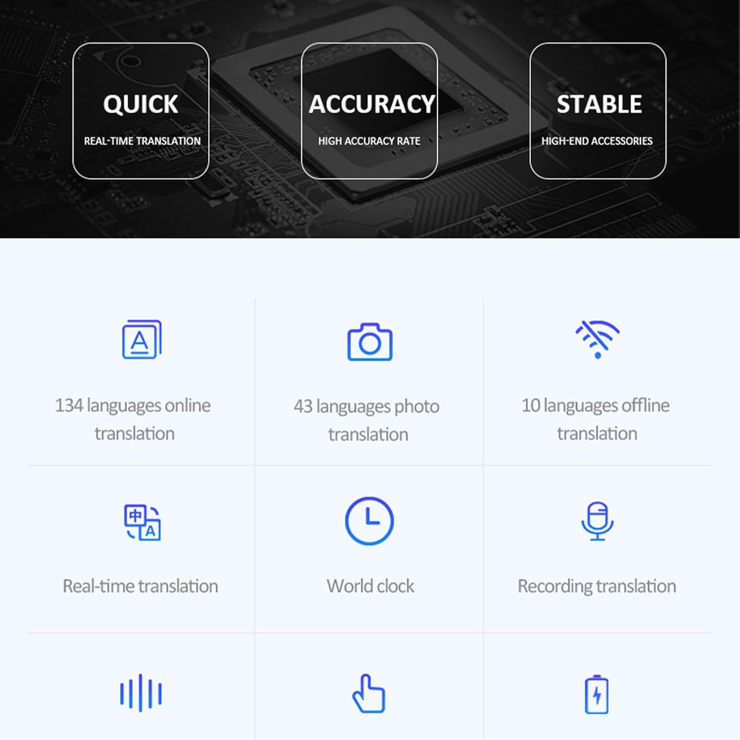 Traducteur intelligent&nbsp;: traduction hors ligne dans 10 pays, 134 langues, enregistrement photo WIFI et machine de traduction vocale intelligente