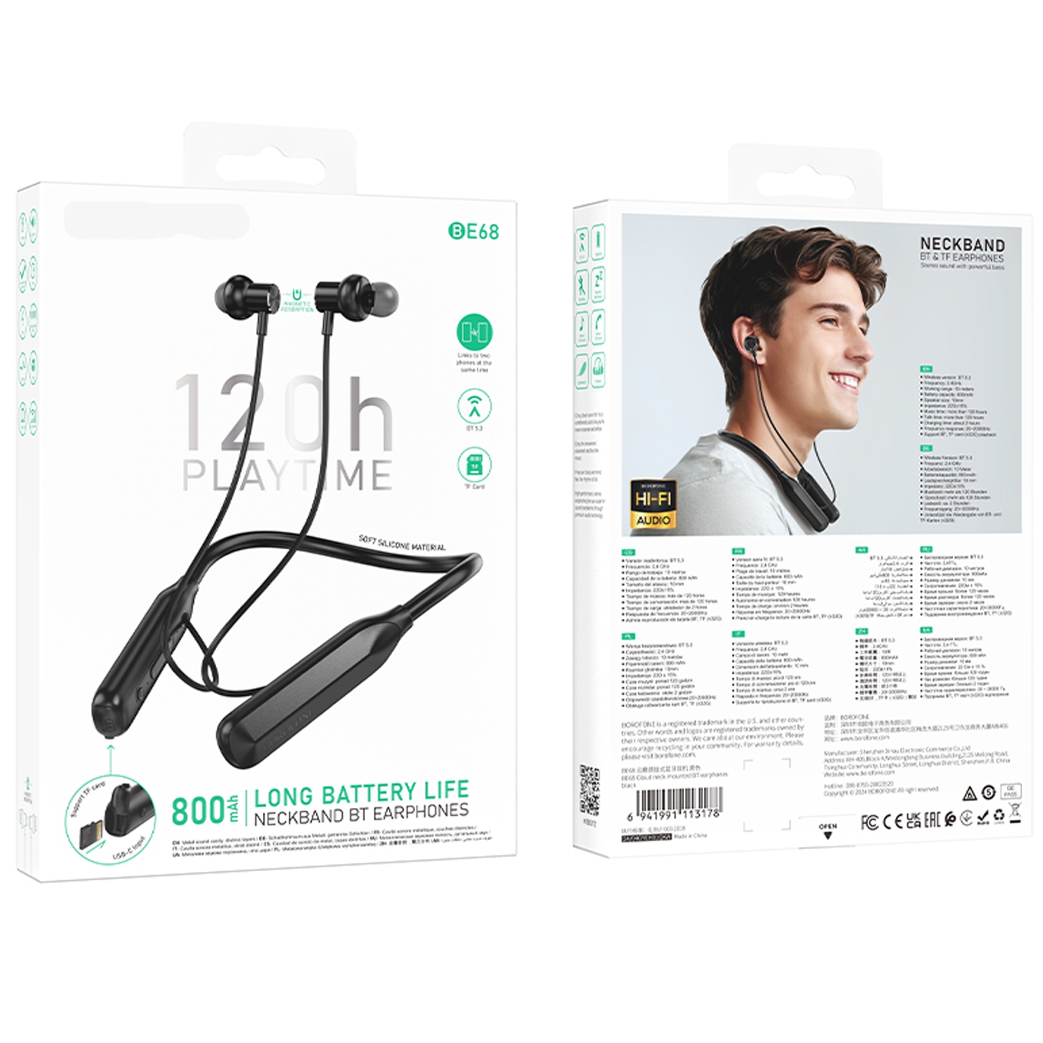 Écouteurs boutons Bluetooth à fixation au cou BE68 Cloud de Borofone