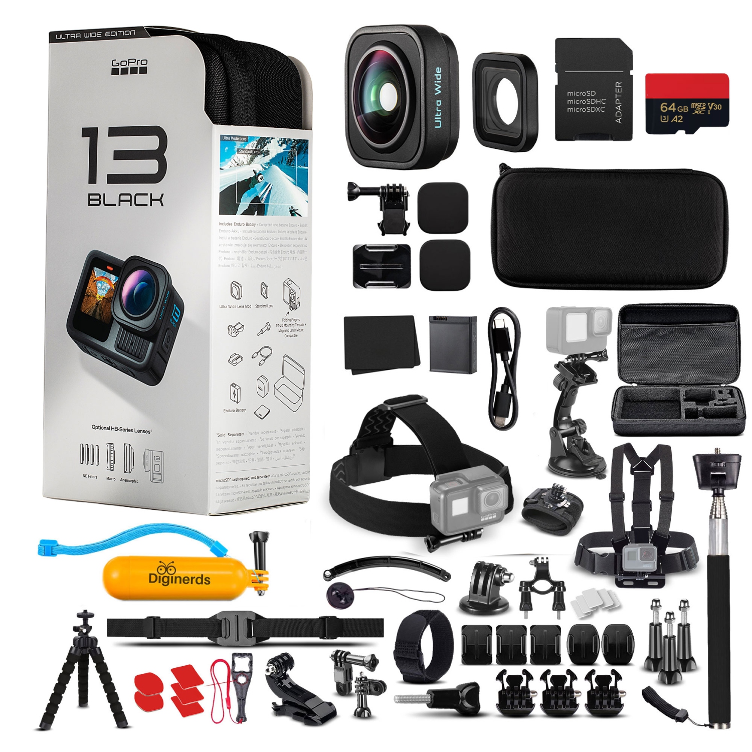 GoPro HERO13 – Caméra d'action étanche, carte 64&nbsp;Go et trousse de 50 accessoires