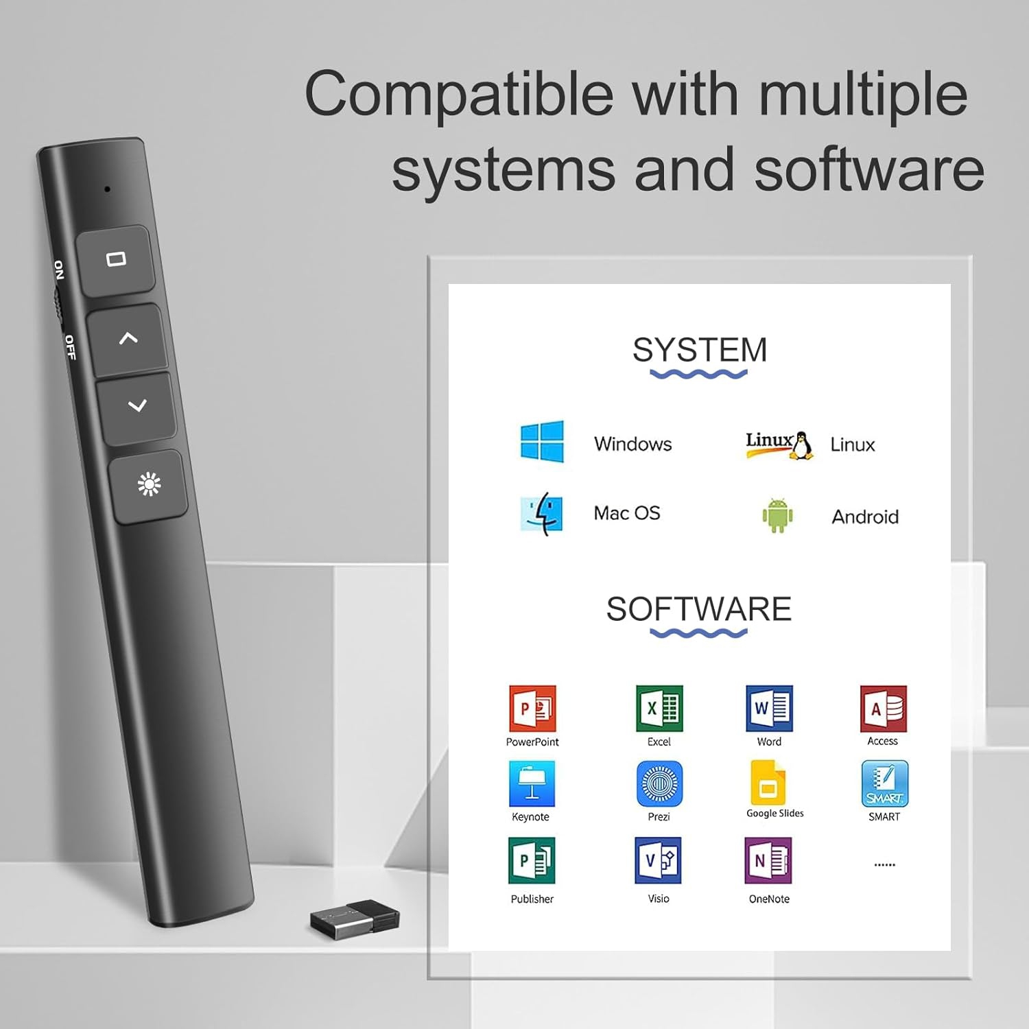 Wireless Presentation Clicker, 50M Range with Hyperlink & Volume Control for PowerPoint Slideshow