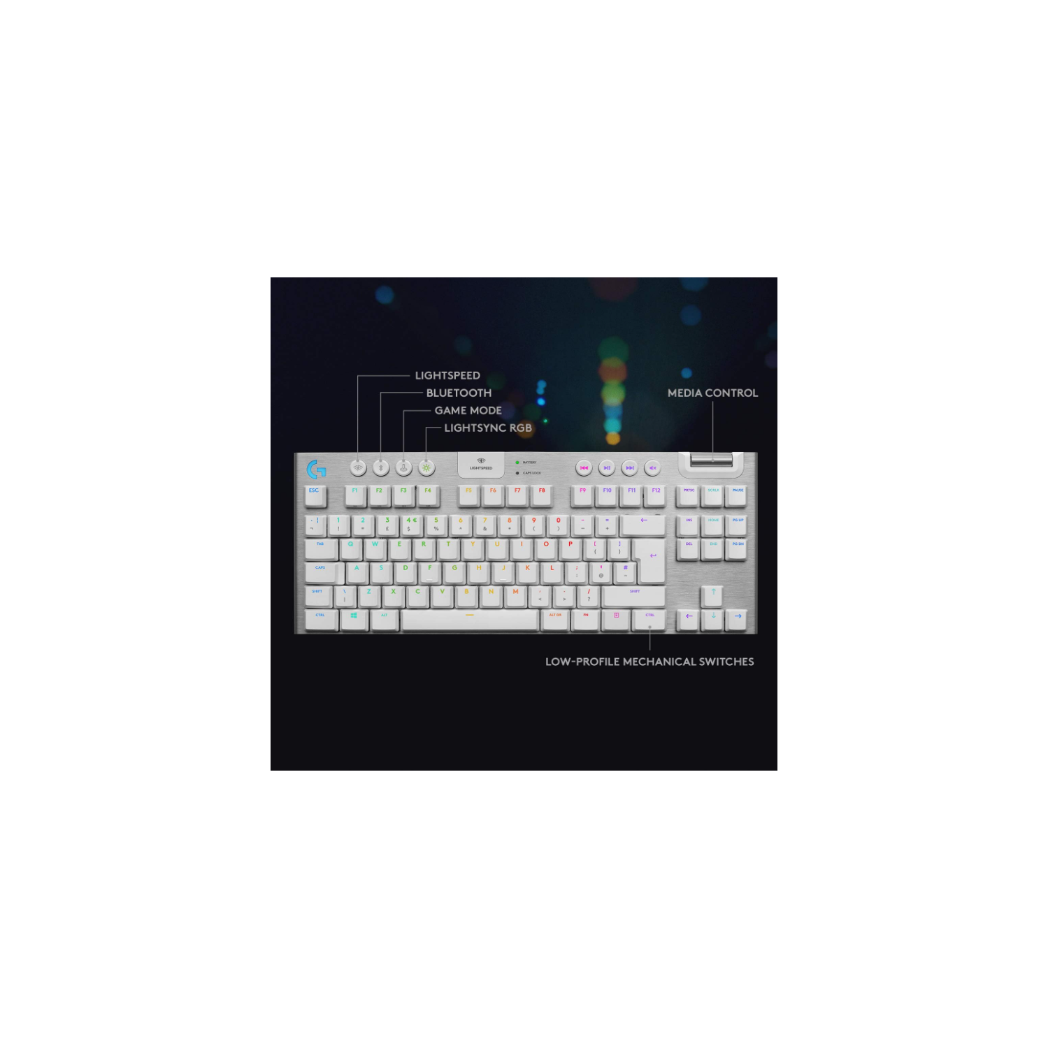 Clavier de jeu mécanique sans fil RVB sans pavé G915 TKL Lightspeed de Logitech, commutateurs à profil bas, LIGHTSYNC RVB - tactile - Blanc