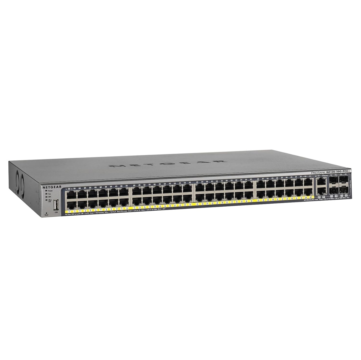 Remis à neuf – Commutateur géré Gigabit à 50 ports ProSafe M4100-50G-POE+ de NETGEAR (GSM7248P) | Liaisons montées en fibre optique | Montage sur