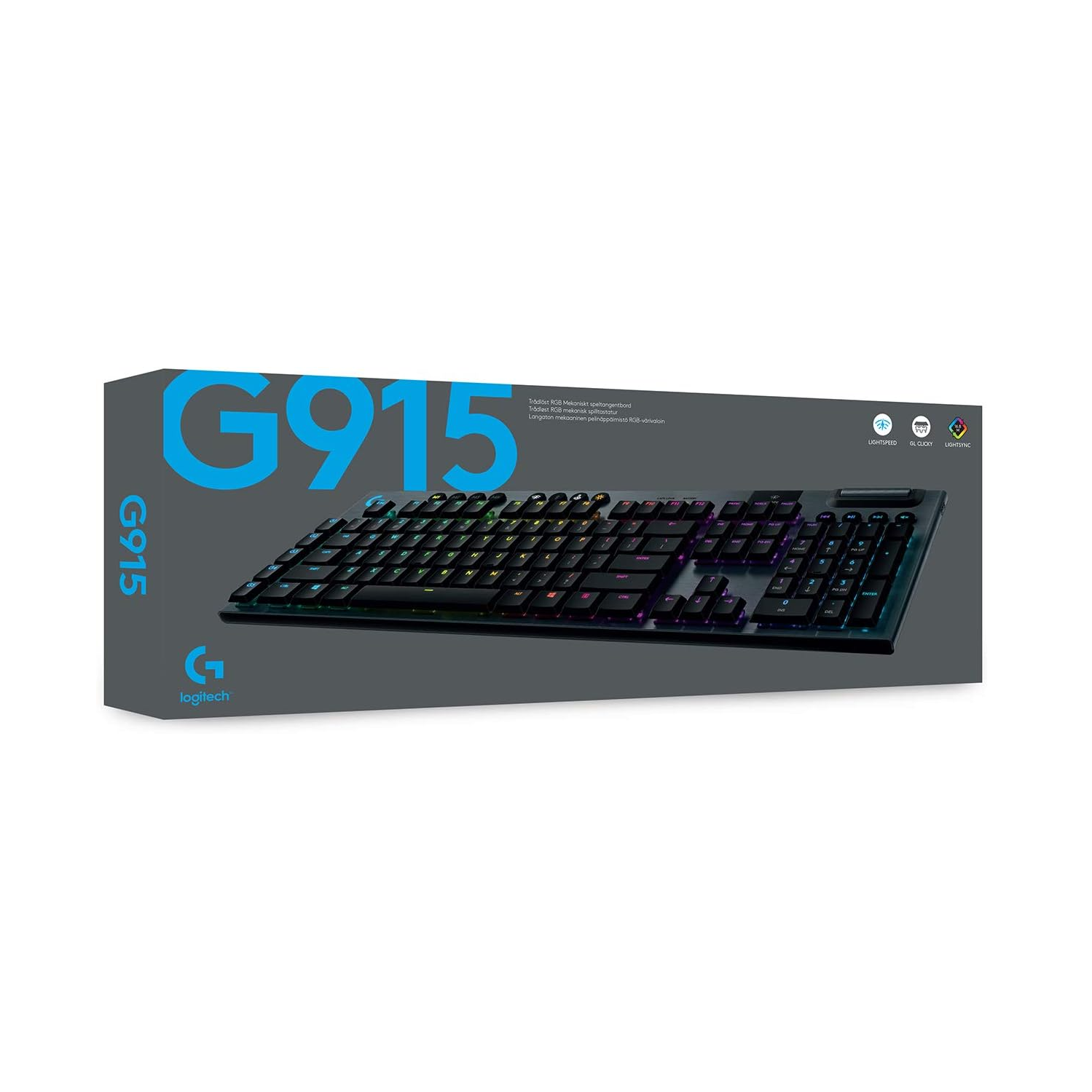 Logitech G915 LIGHTSPEED RGB Mechanical Gaming Keyboard, Low Profile GL Clicky Key Switch, LIGHTSYNC RGB - Clicky - Black