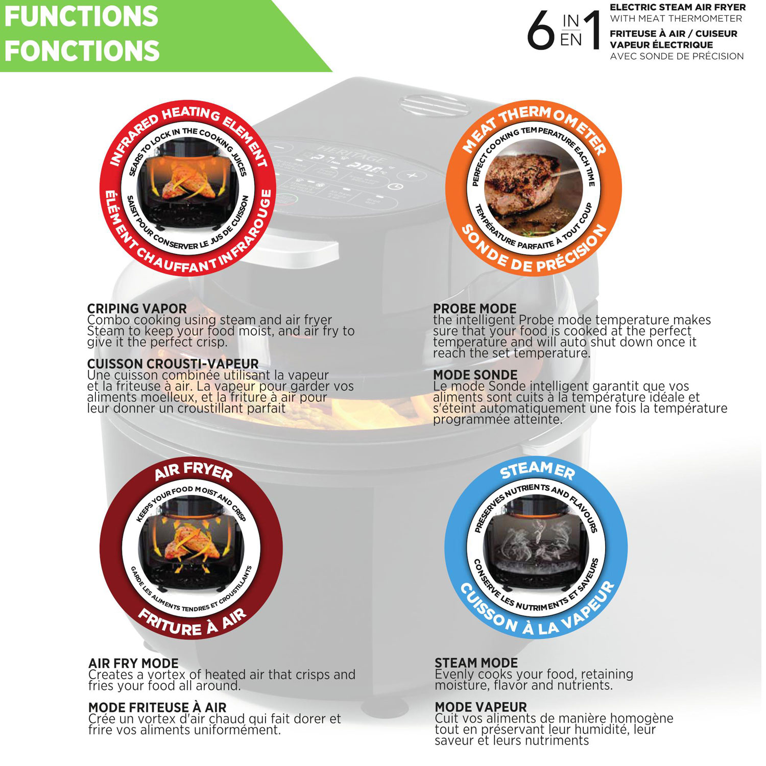 Heritage Infrared Steam Air Fryer - 4.3L/4.5Qt - Black