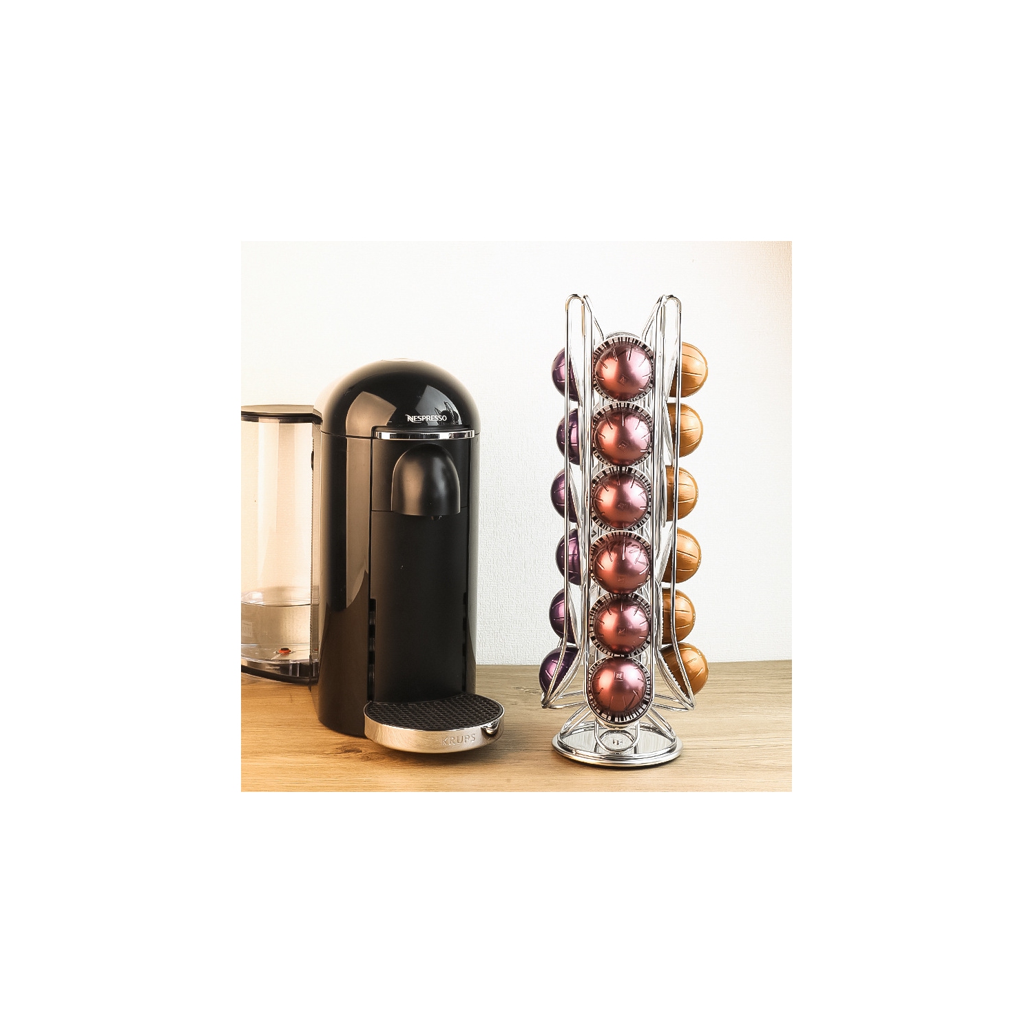 Coffee Capsule Holder, Compatible with Vertuo, Not Sold or Created by Vertuo, Max Capacity 24pcs Pod, Rotating Coffee Pod Stand Rack