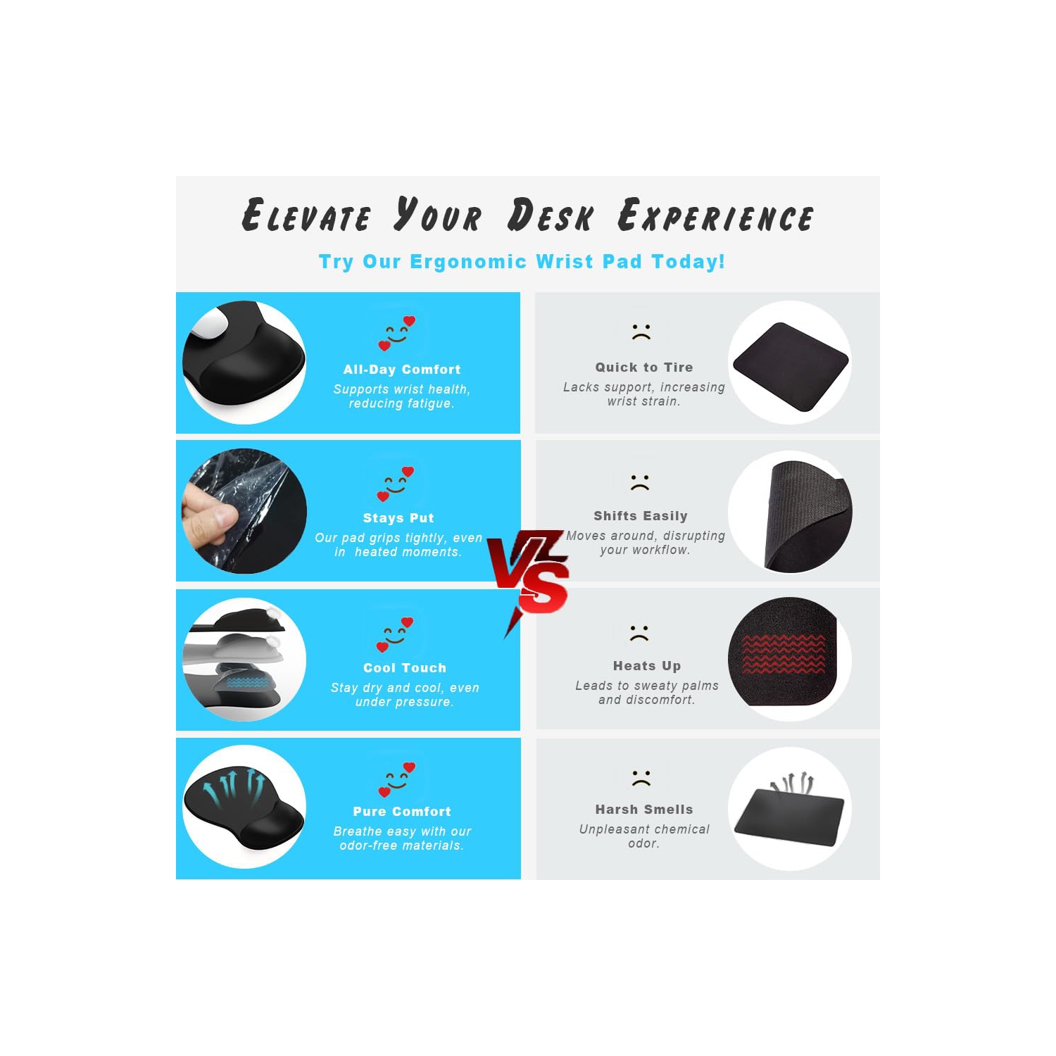 Tapis de souris ergonomique en gel pour repose-poignets Comfort Tapis de souris de bureau avec repose-poignets antidérapant, tapis de bureau pour