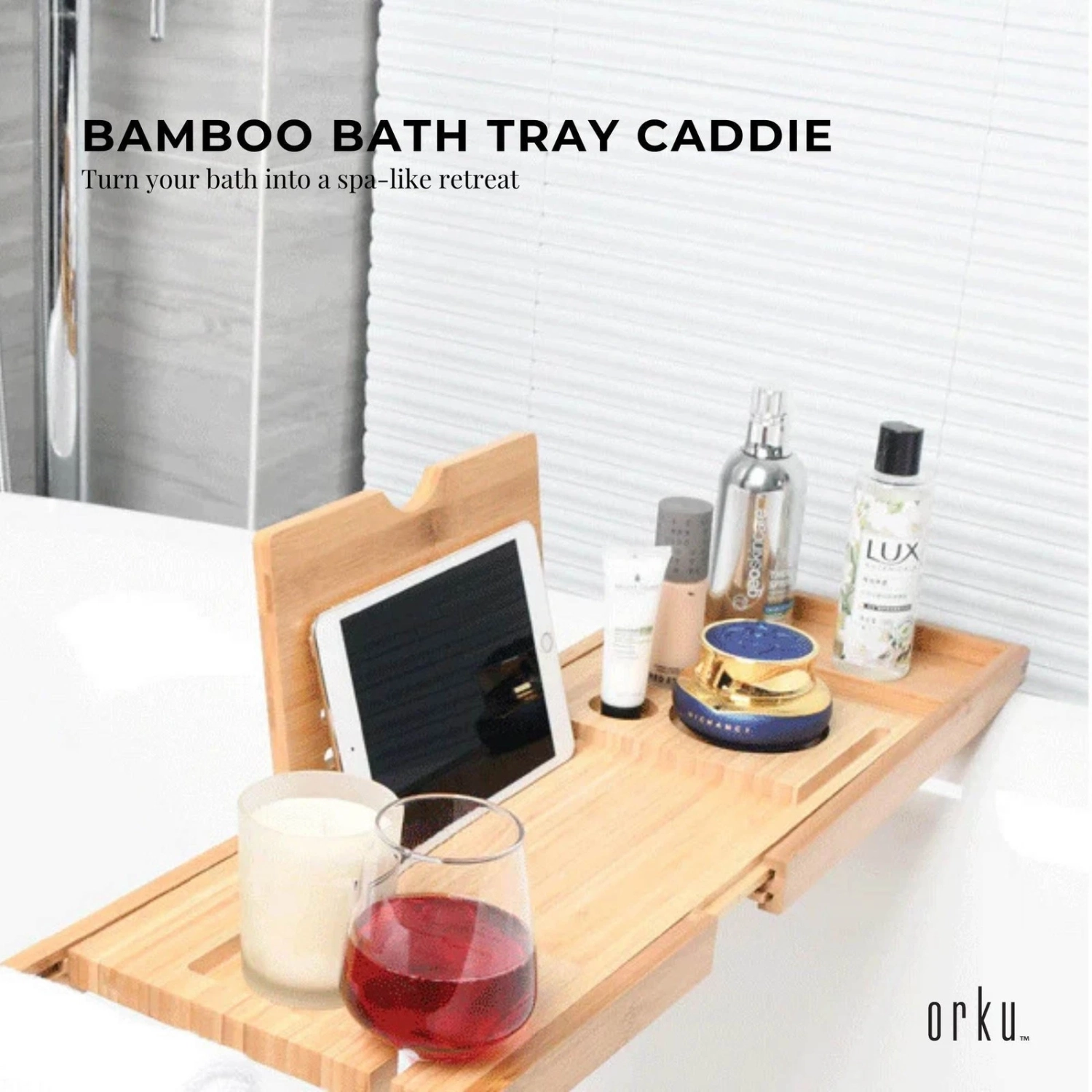 Bathtub Caddy Tray Bamboo Spa Bathtub Caddy Organizer Tablets Holder Book WinesReading Rack Nonslip Bottom Extendable Sides
