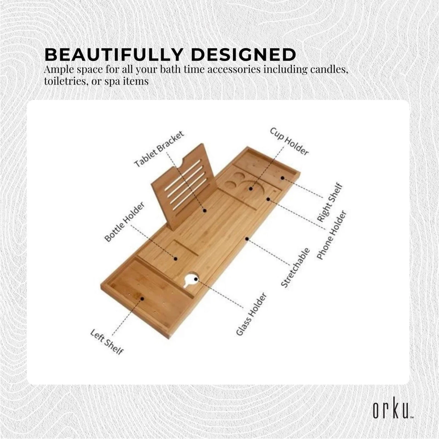 Bathtub Caddy Tray Bamboo Spa Bathtub Caddy Organizer Tablets Holder Book WinesReading Rack Nonslip Bottom Extendable Sides