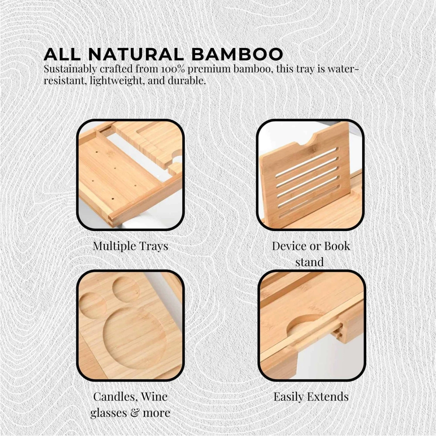 Bathtub Caddy Tray Bamboo Spa Bathtub Caddy Organizer Tablets Holder Book WinesReading Rack Nonslip Bottom Extendable Sides