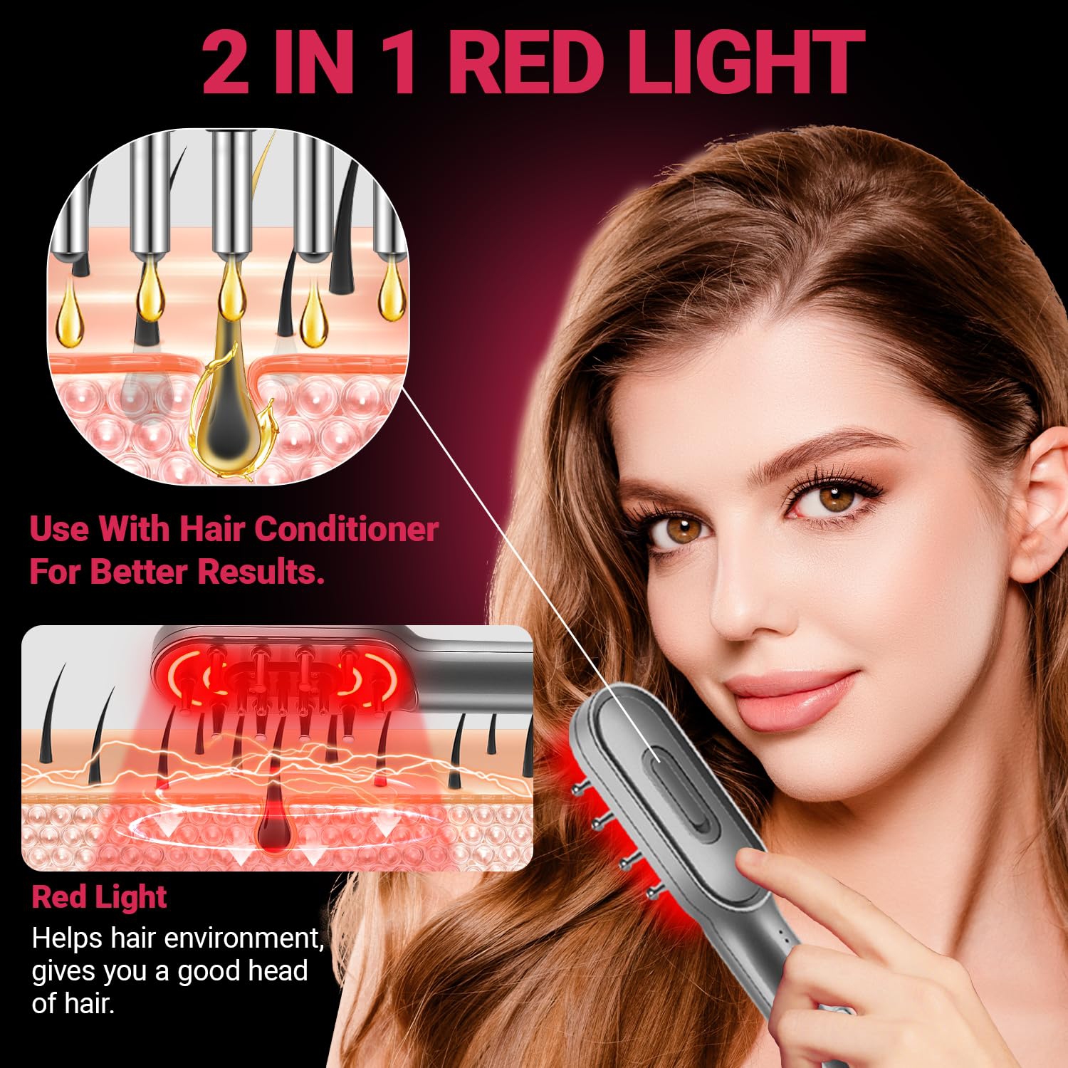 Peigne de croissance des cheveux - Red Light Therapy Electric Massage Peb Anti-Hair Loss Head Massage Brush pour Femme et Homme Soin du cuir chevelu
