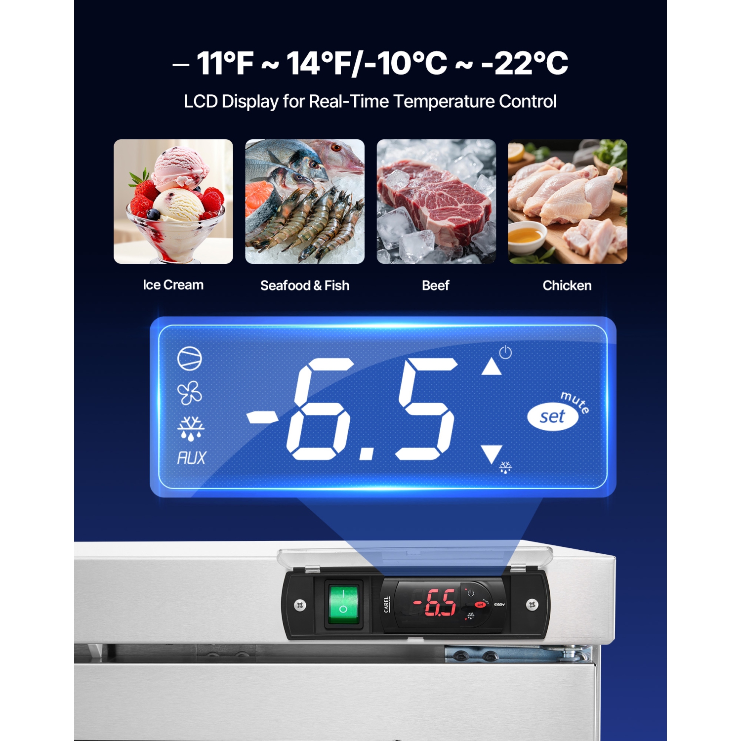 VEVOR 60" W Commercial Freezer, 14.8 Cu.Ft Worktop Freezers Undercounter with LED Auto Lighting and Lockable Door, 2 Doors Food Prep Worktable,