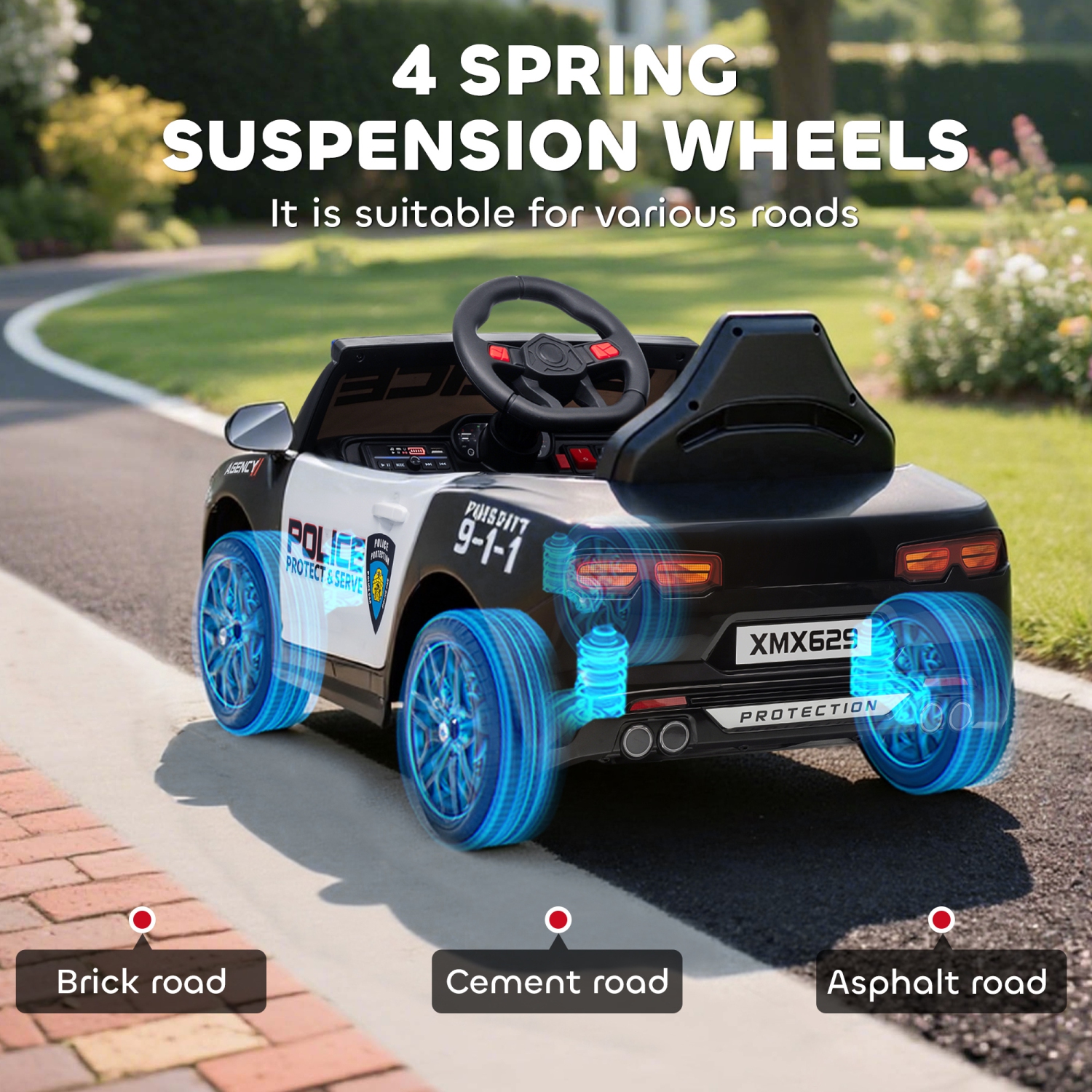 Qaba Kids Electric Ride on Police Car, 12V Battery Powered Electric Car for Kids with Remote Control, Sirens, Flashing Lights, Music, Horn, Shock