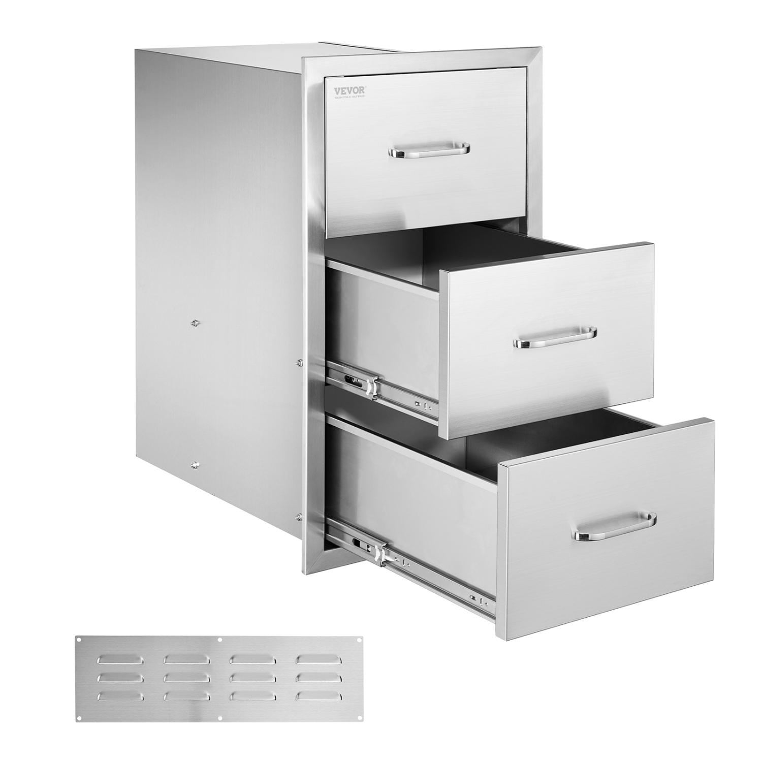 VEVOR 16.5"W x 29"H x 20.5"D Outdoor Kitchen Drawers, Triple Access Drawers, Stainless Steel Flush Mount Cabinets, BBQ Island Drawers Storage with