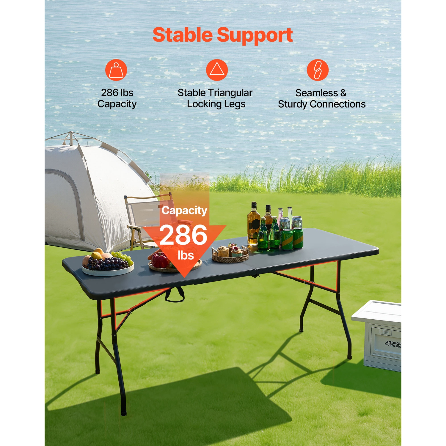 VEVOR 6 Ft Folding Table,Heavy Duty Portable Fold-in-Half Utility Table, Indoor Outdoor Plastic Rectangle Table with Built in Handle, for Party,