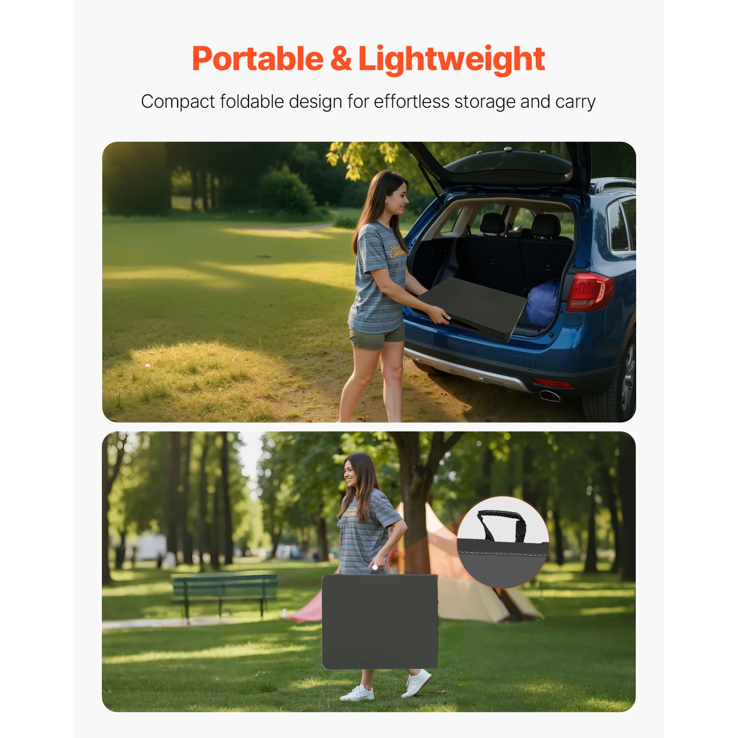 VEVOR 6 Ft Folding Table,Heavy Duty Portable Fold-in-Half Utility Table, Indoor Outdoor Plastic Rectangle Table with Built in Handle, for Party,