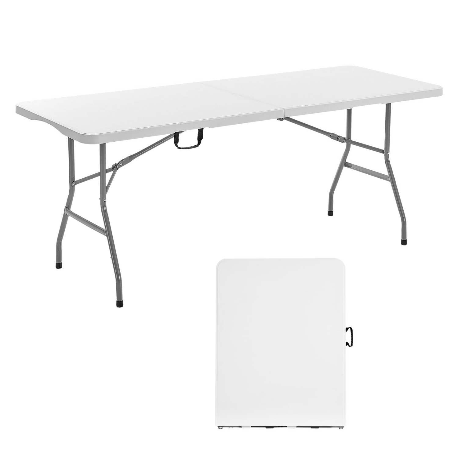 VEVOR 6 Ft Folding Table,Heavy Duty Portable Fold-in-Half Utility Table, Indoor Outdoor Plastic Rectangle Table with Built in Handle, for Party,