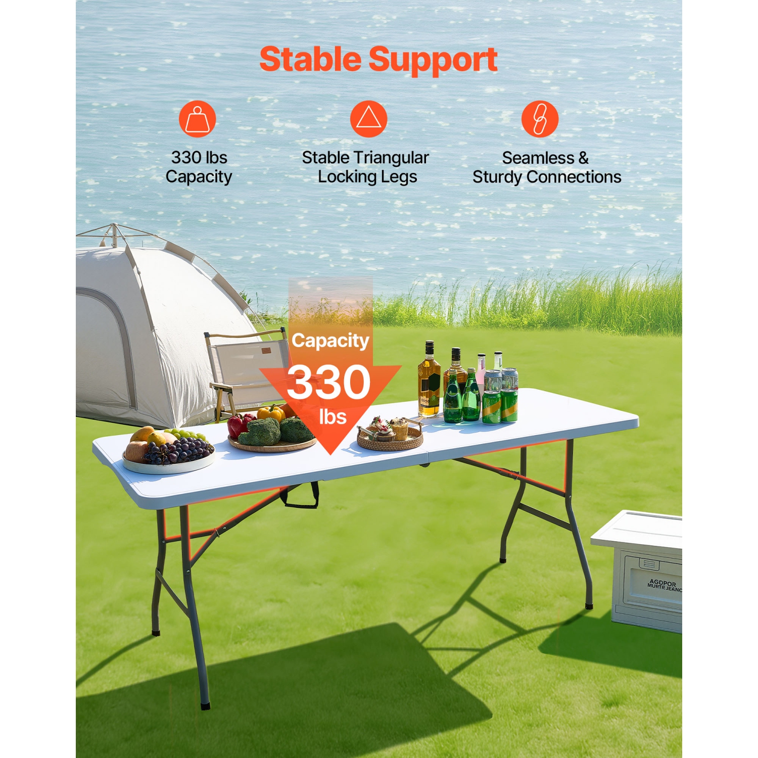 VEVOR 6 Ft Folding Table,Heavy Duty Portable Fold-in-Half Utility Table, Indoor Outdoor Plastic Rectangle Table with Built in Handle, for Party,