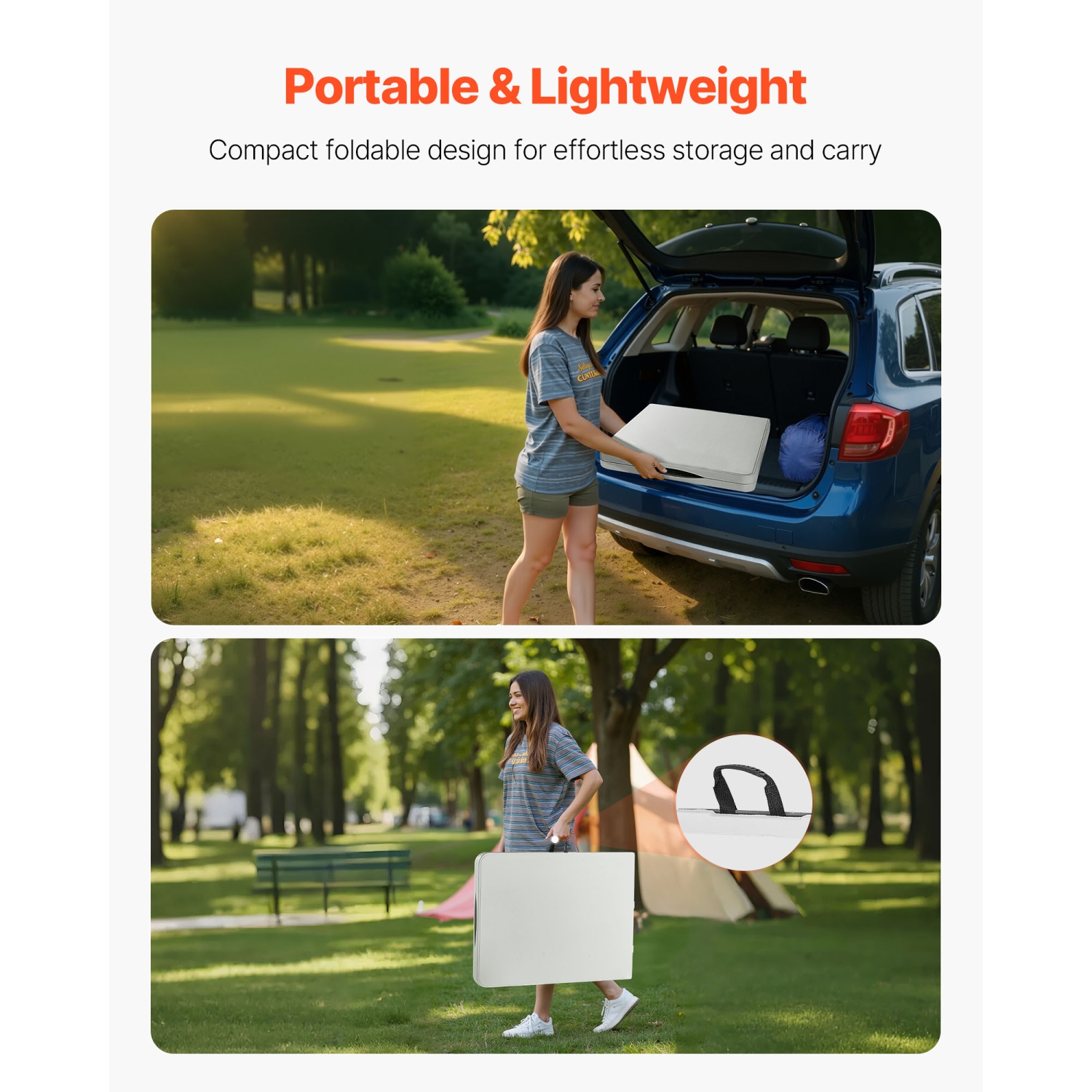 VEVOR 6 Ft Folding Table,Heavy Duty Portable Fold-in-Half Utility Table, Indoor Outdoor Plastic Rectangle Table with Built in Handle, for Party,