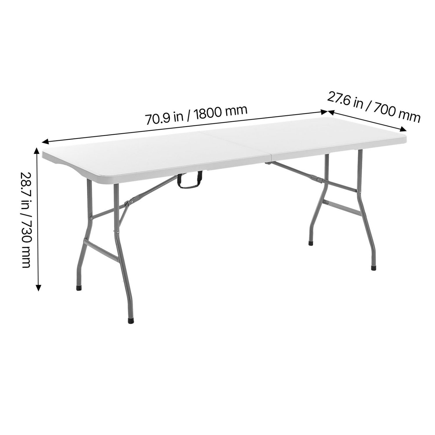 VEVOR 6 Ft Folding Table,Heavy Duty Portable Fold-in-Half Utility Table, Indoor Outdoor Plastic Rectangle Table with Built in Handle, for Party,
