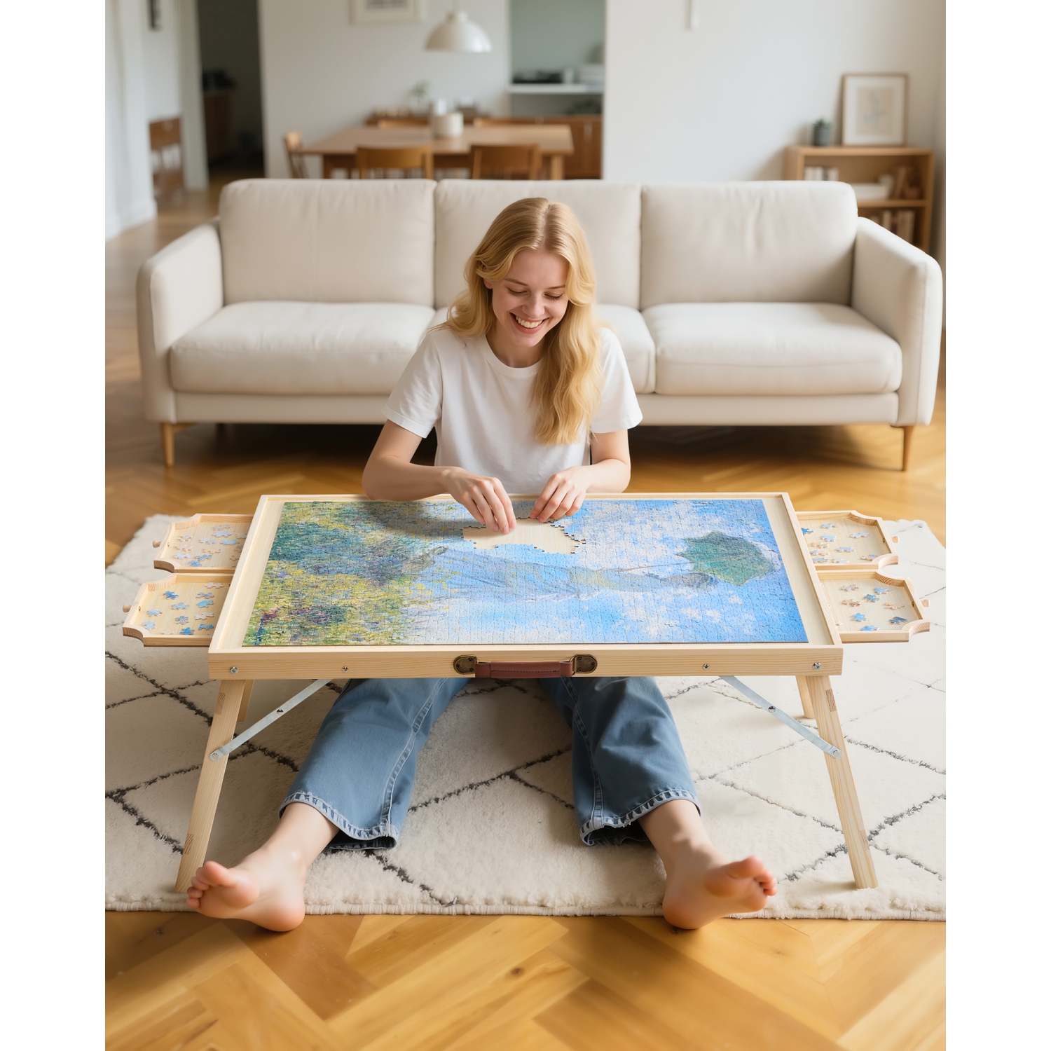 VEVOR 1500 Piece Puzzle Table with Folding Legs, 4 Drawers and Cover, 34x25 in Portable Wooden Board, Jigsaw Puzzle Accessories for Adults, Puzzle